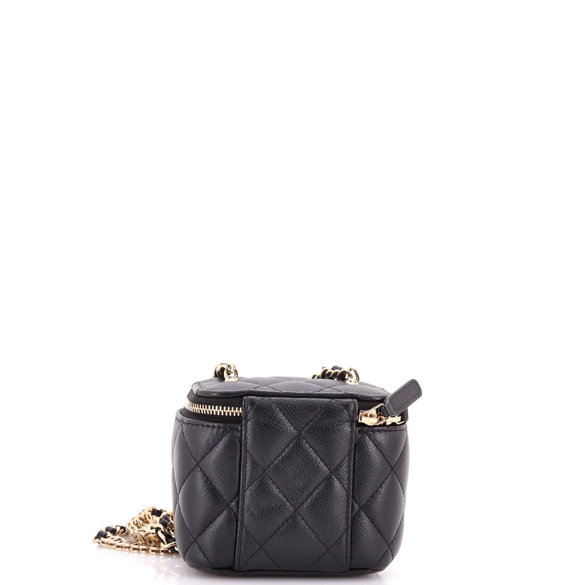 Tiny CC Link Vanity Case with Chain Quilted Caviar Mini