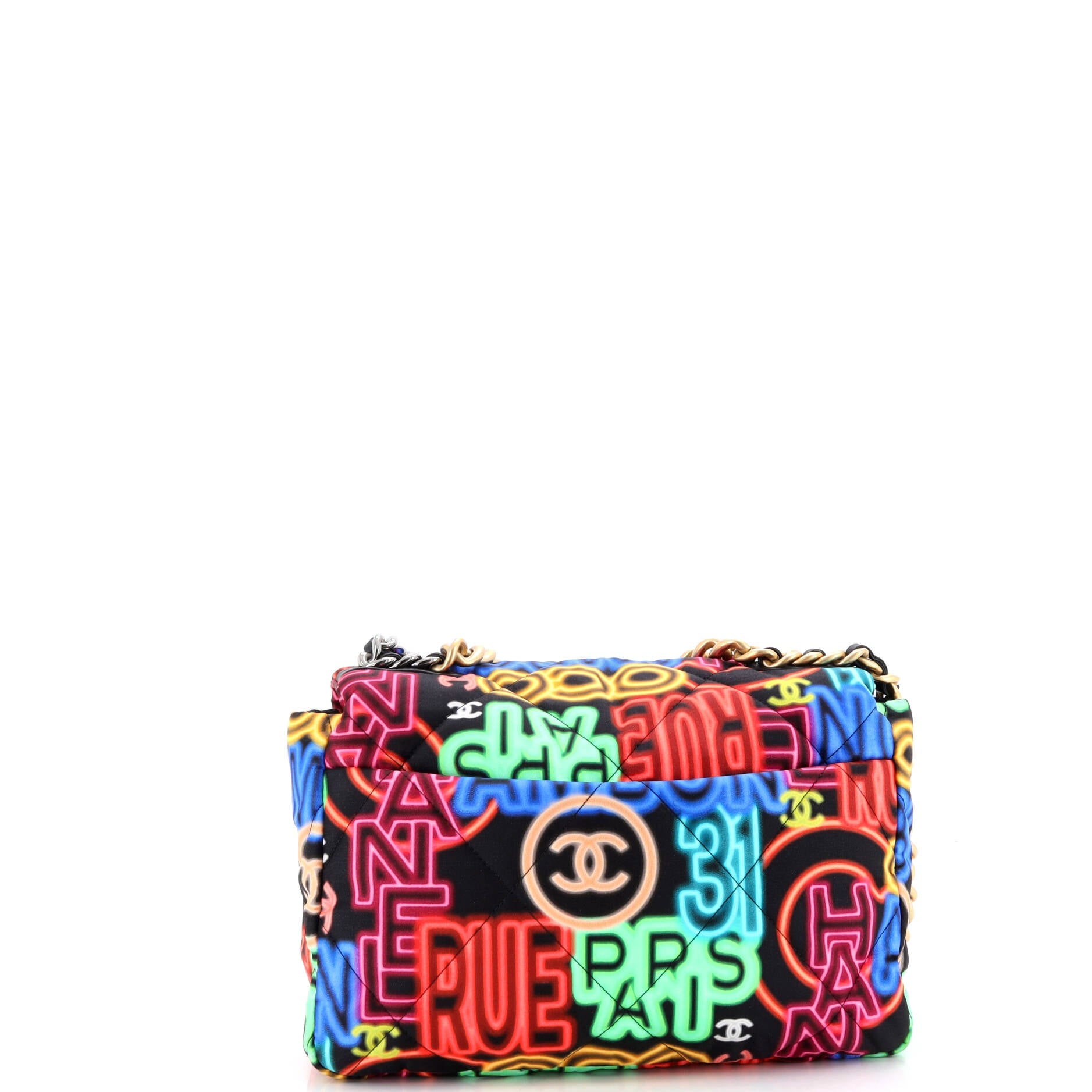 19 Flap Bag Quilted Graffiti Print Fabric Medium