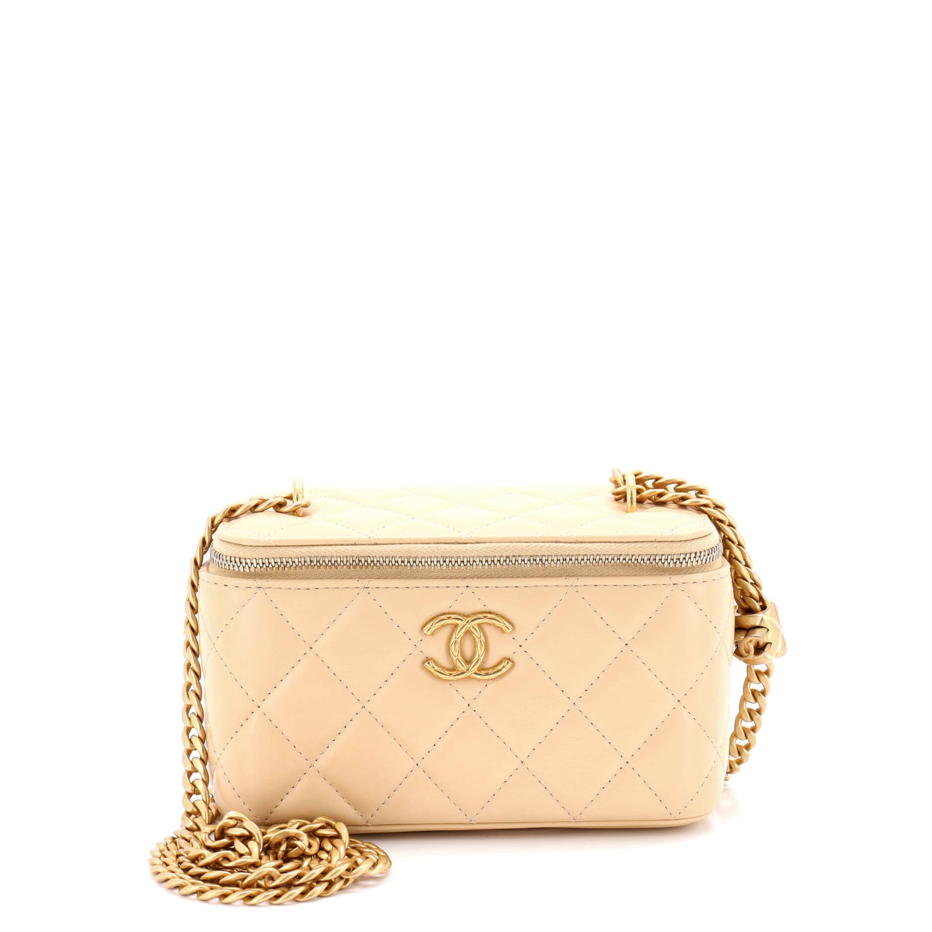 All Slide Long Vanity Case with Chain Quilted Lambskin Small