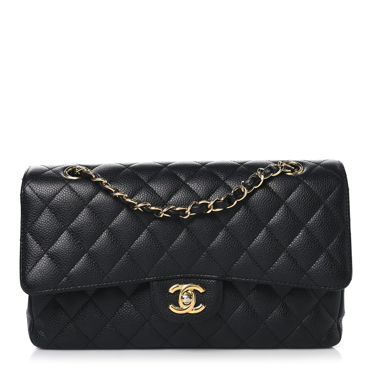 Caviar Quilted Medium Double Flap Black