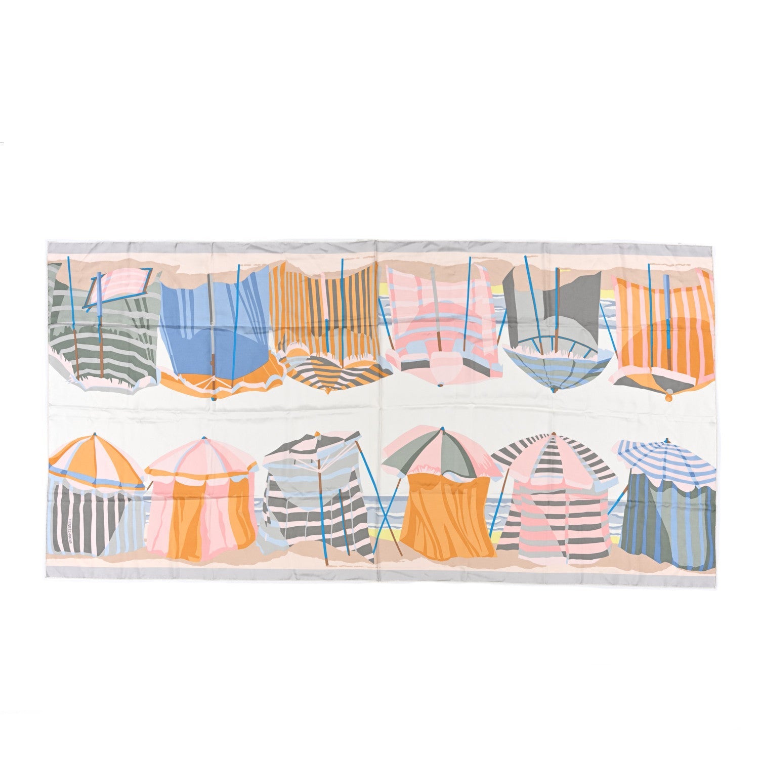 Silk Charmes Des Plages Normandes Scarf 90 White Bleu Glacier