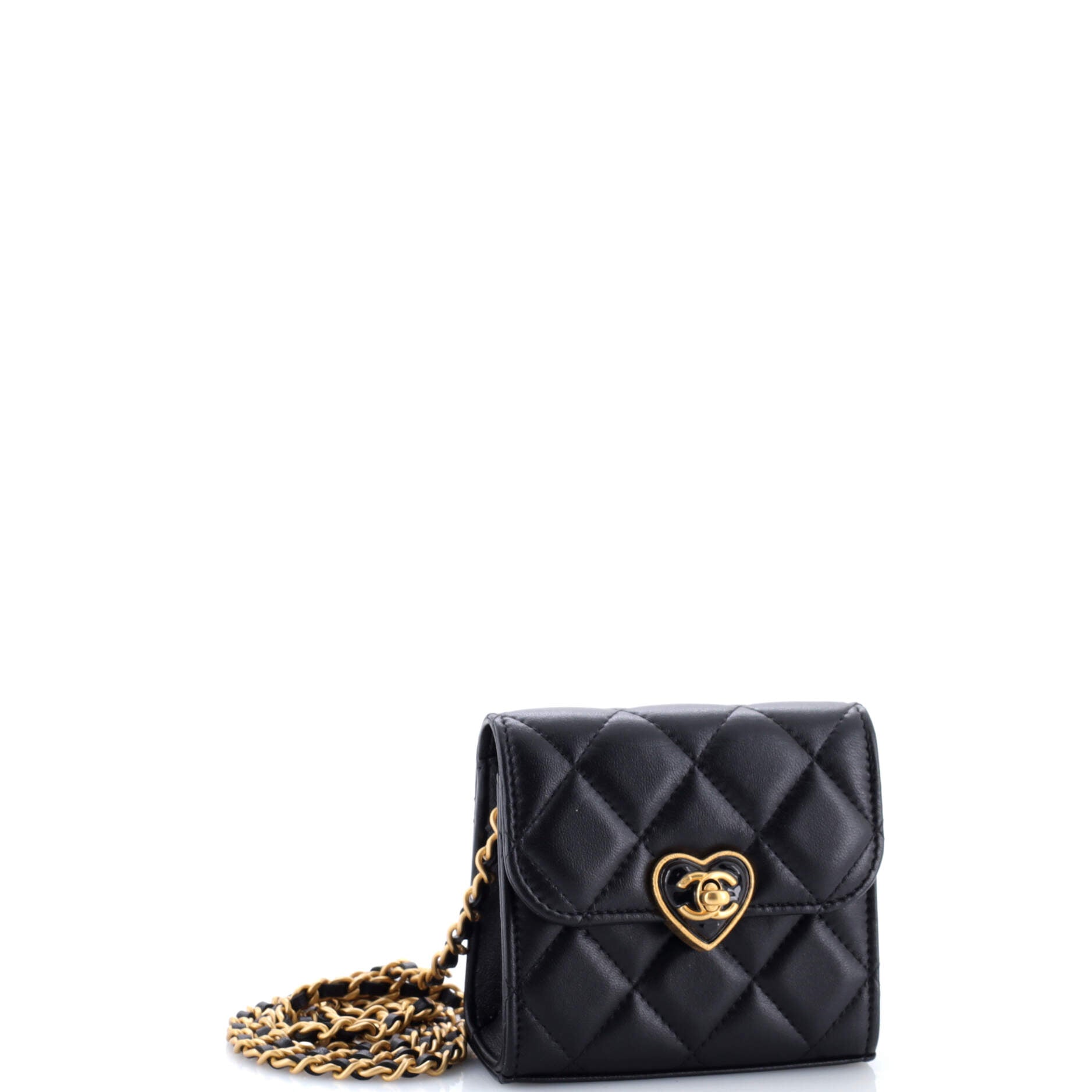 Coco Love CC Heart Clutch with Chain Quilted Lambskin Mini