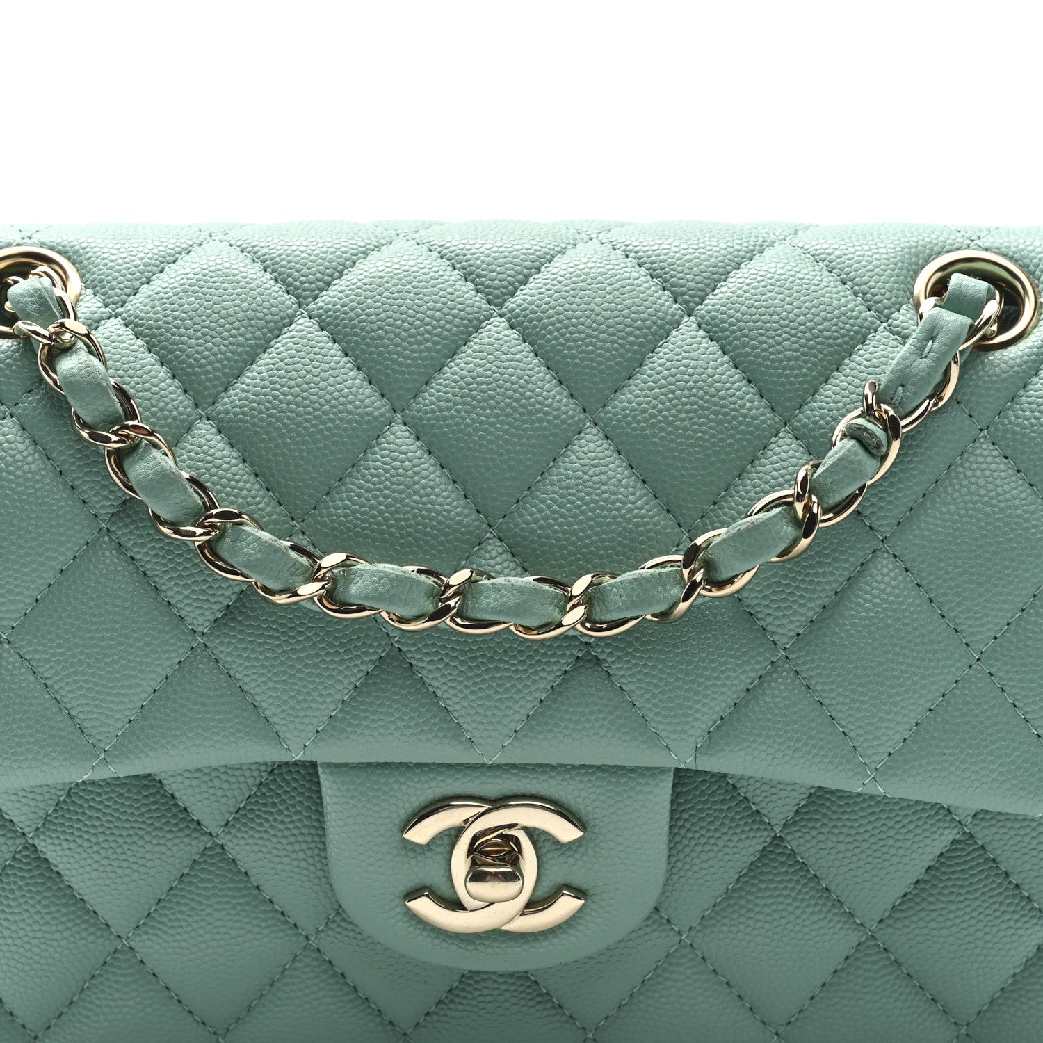 Caviar Quilted Small Double Flap Light Blue