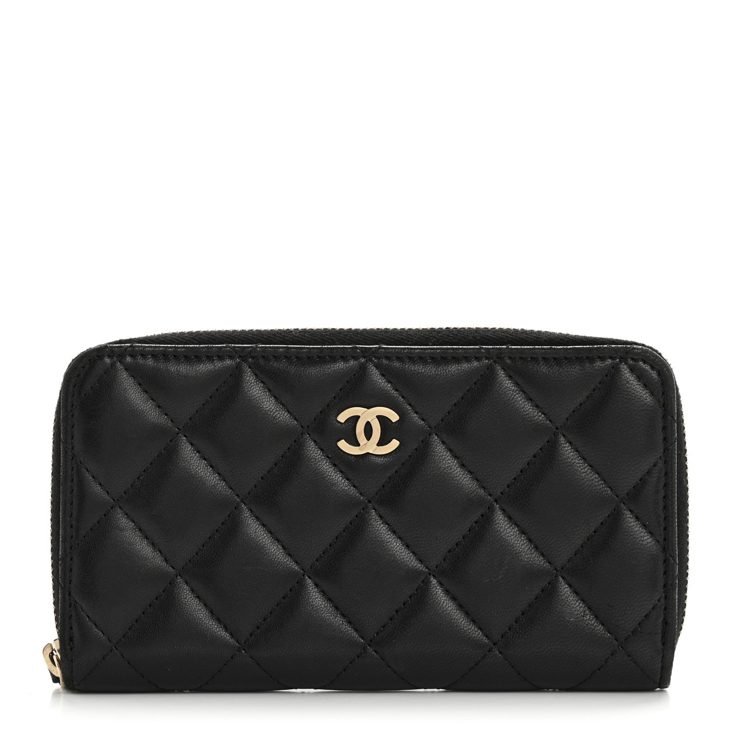 Lambskin Quilted Medium Zip Around Wallet Black