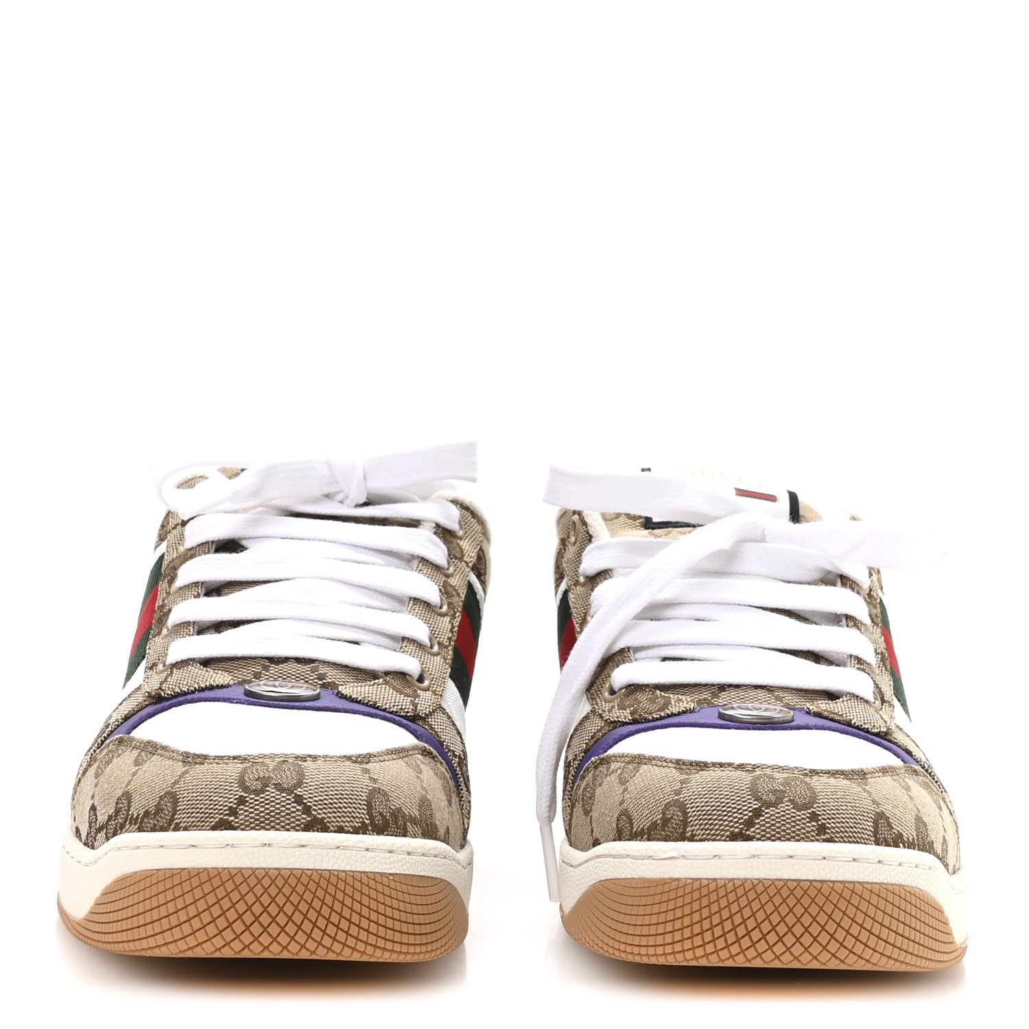 GG Supereme Monogram Calfskin Web Mens Screener Sneakers 10 Beige Ebony White Shine Purple