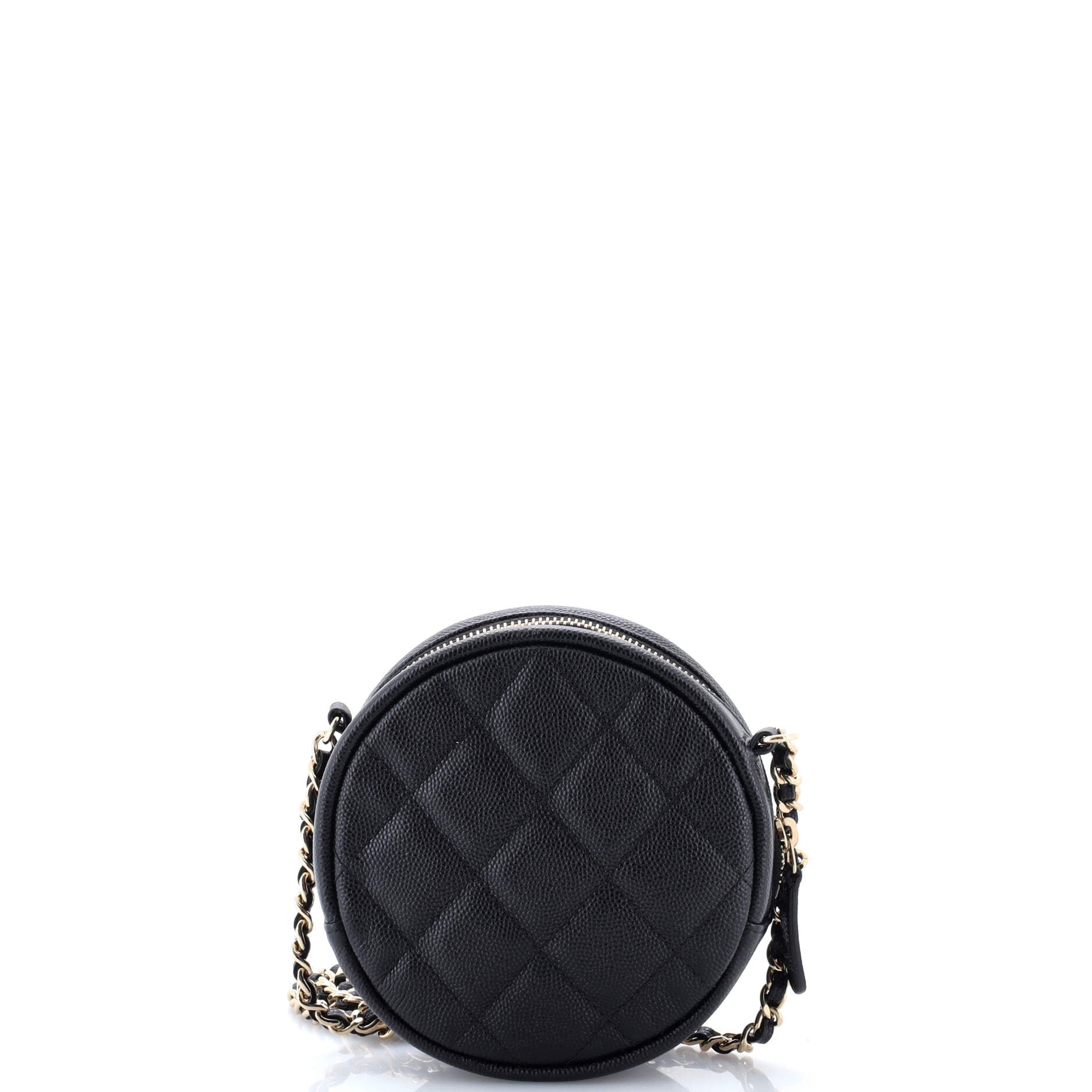Round Clutch with Chain Quilted Caviar Mini