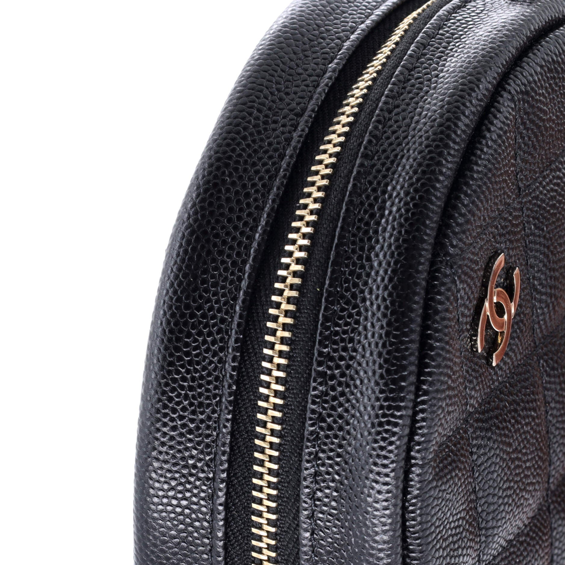 Round Clutch with Chain Quilted Caviar Mini