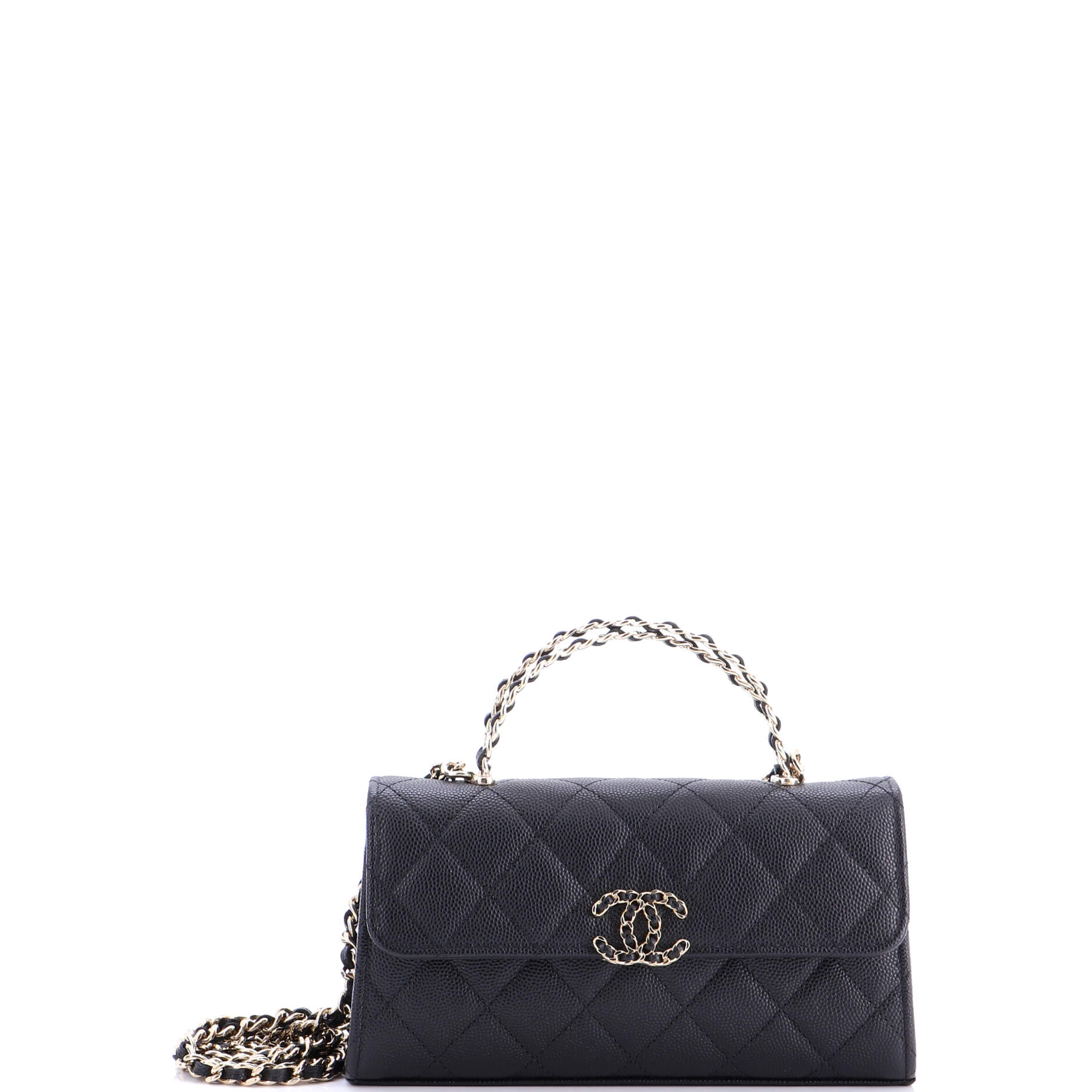 Top Handle Phone Holder with Chain Quilted Caviar