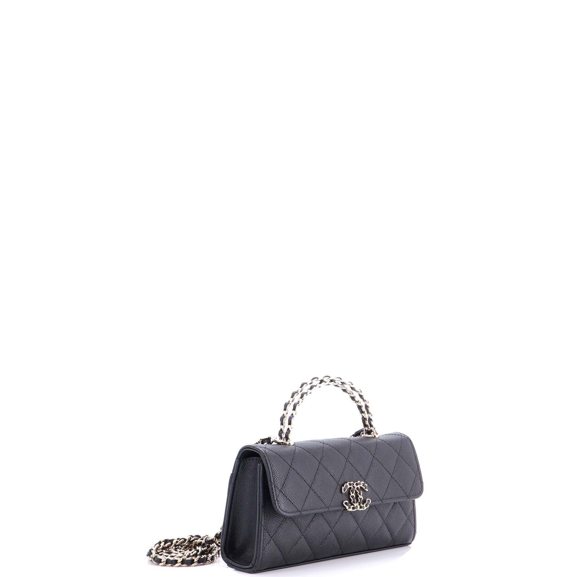Top Handle Phone Holder with Chain Quilted Caviar