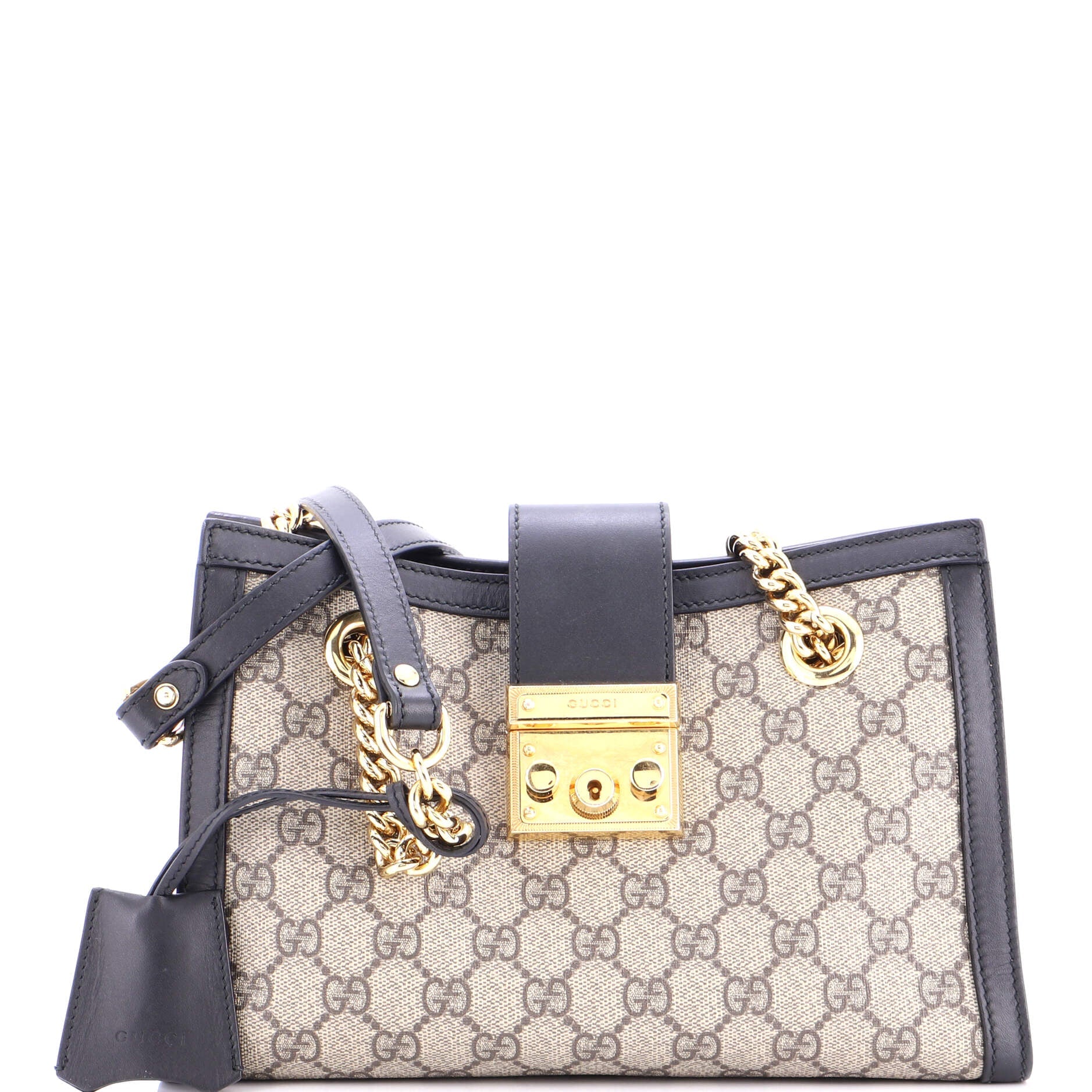 Padlock Chain Tote GG Coated Canvas with Leather Small