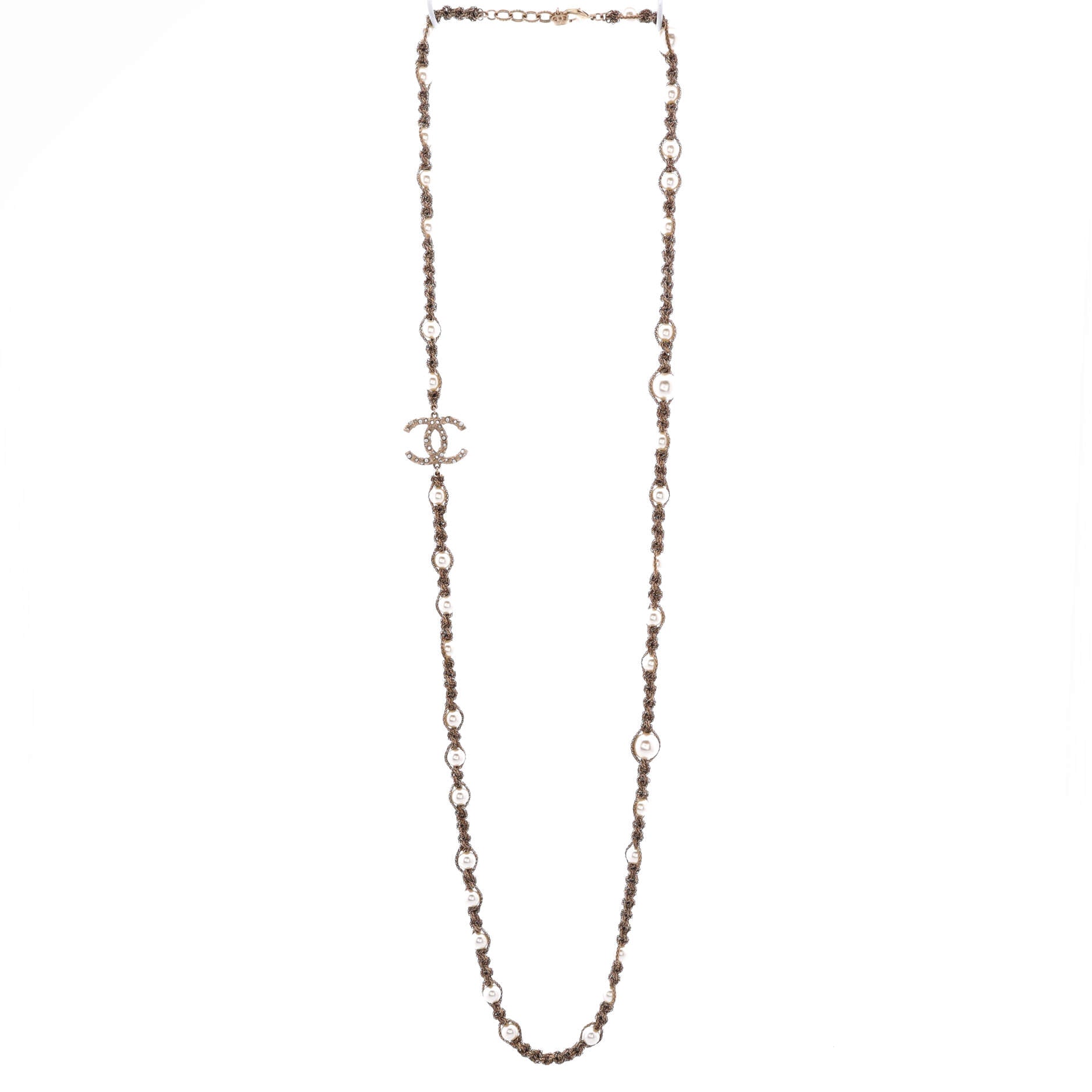 CC Station Long Necklace Metal with Faux Pearls and Crystals