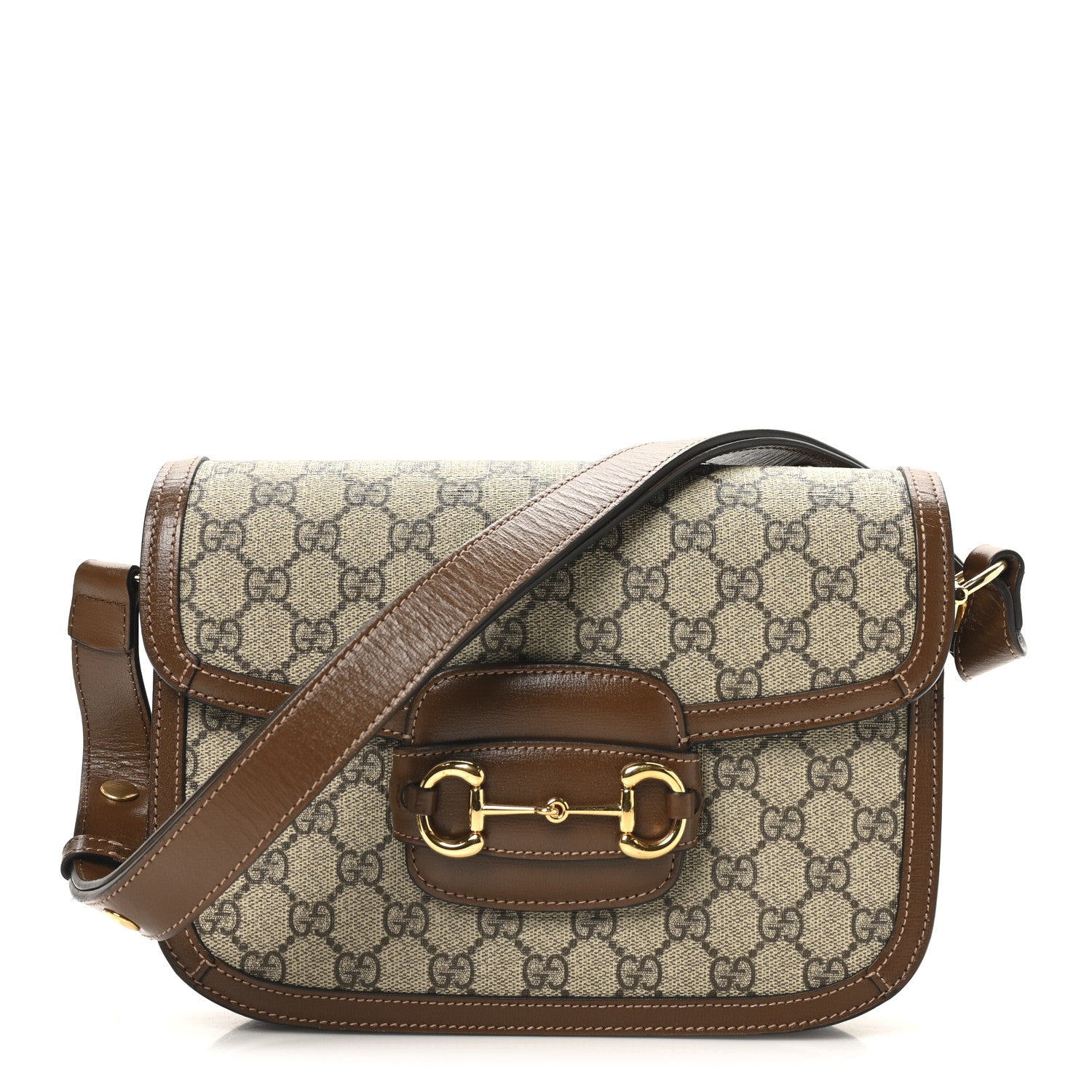 GG Supreme Monogram Horsebit 1955 Shoulder Bag Beige Brown Sugar