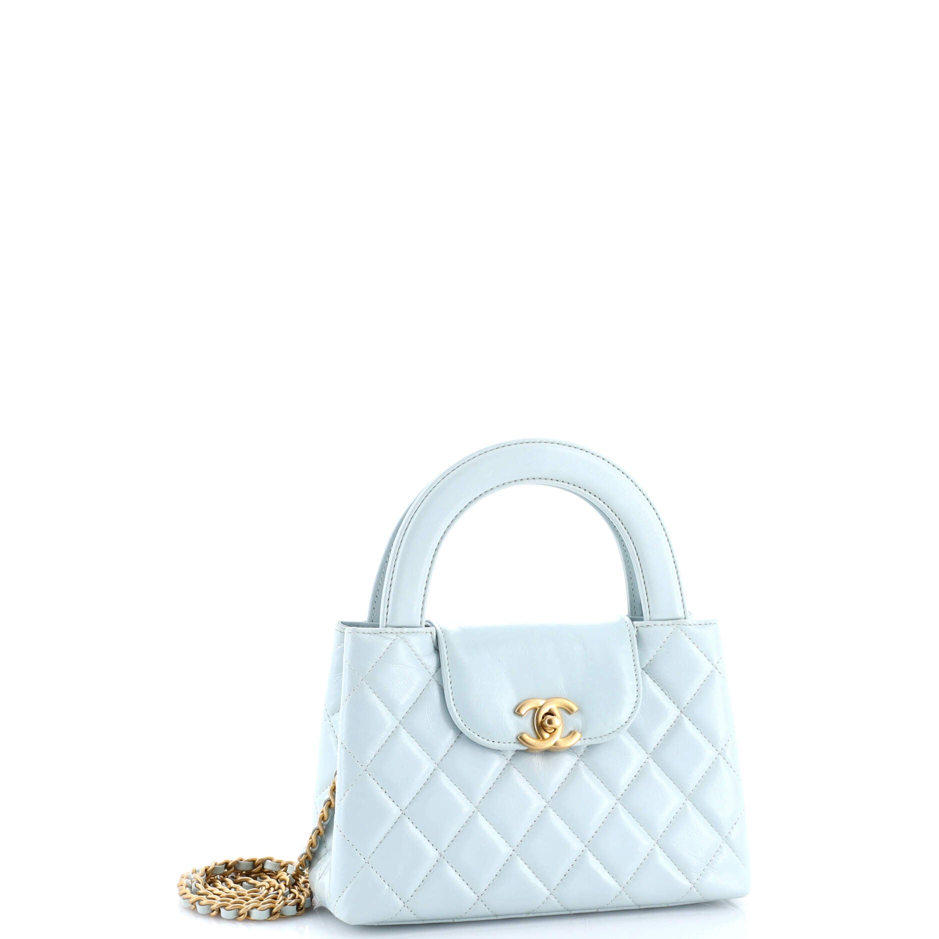 Kelly Top Handle Shopping Bag Quilted Shiny Aged Calfskin Mini