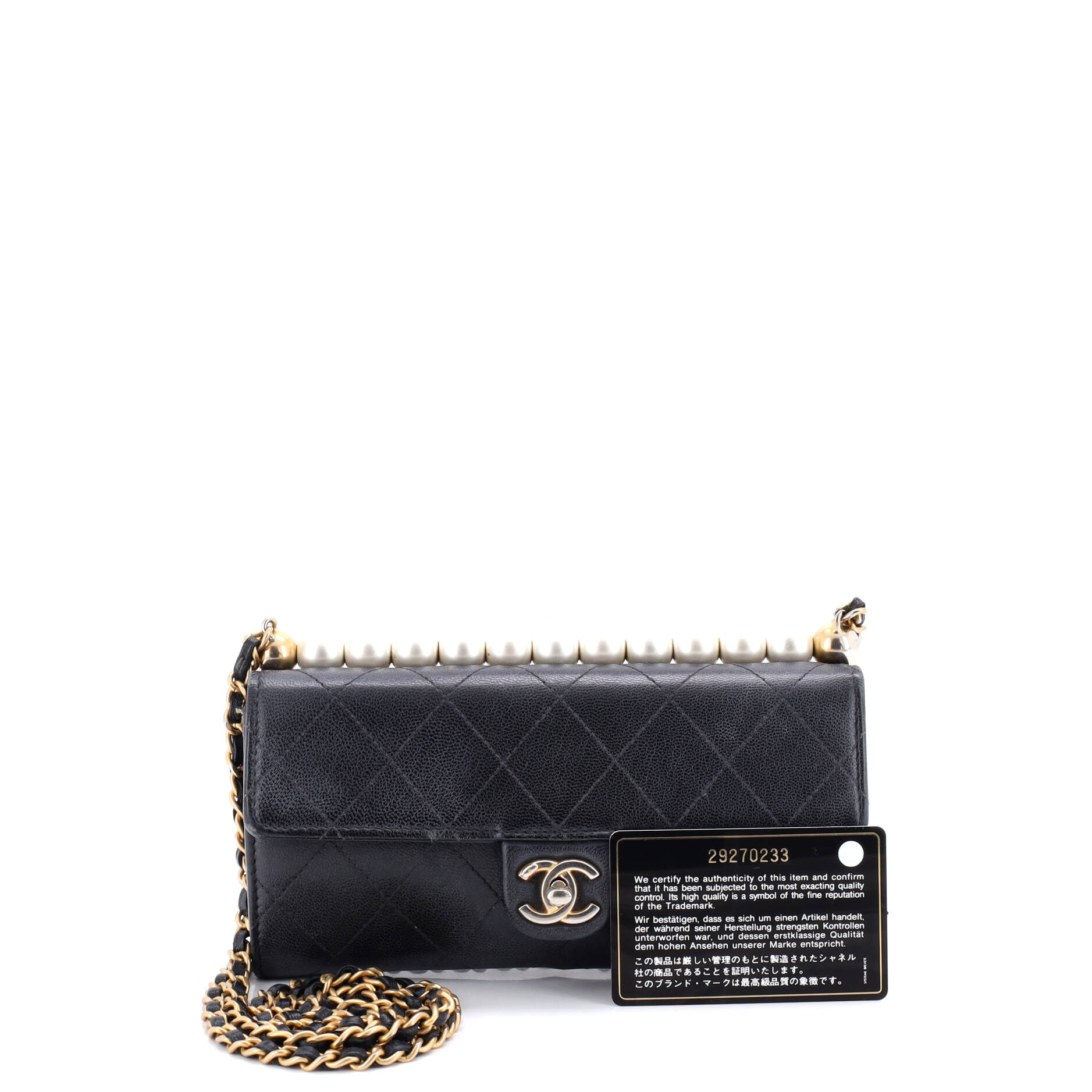 Chic Pearls Clutch with Chain Quilted Goatskin