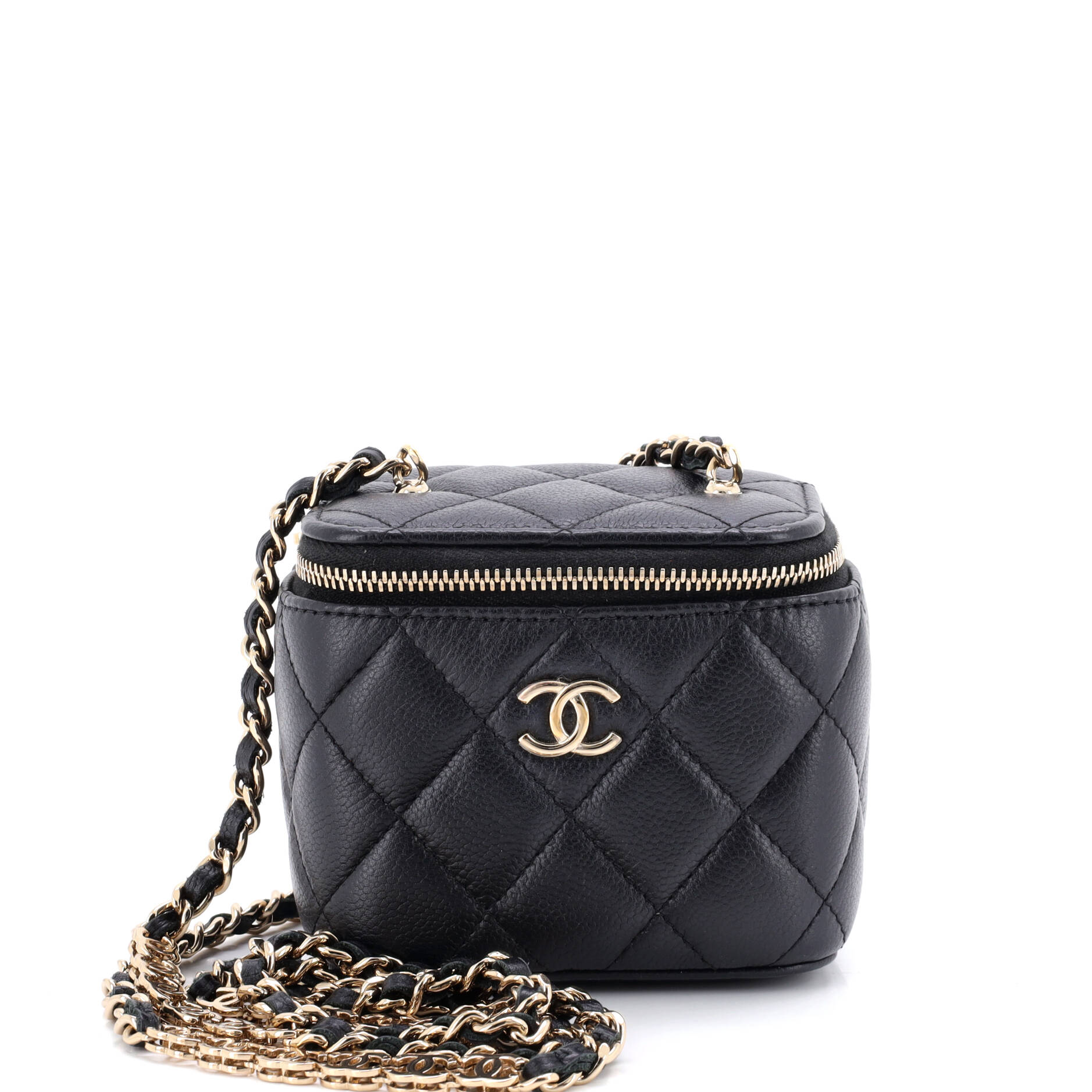 Tiny CC Link Vanity Case with Chain Quilted Caviar Mini