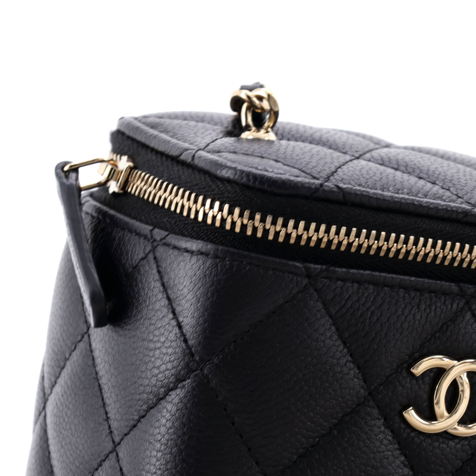 Tiny CC Link Vanity Case with Chain Quilted Caviar Mini