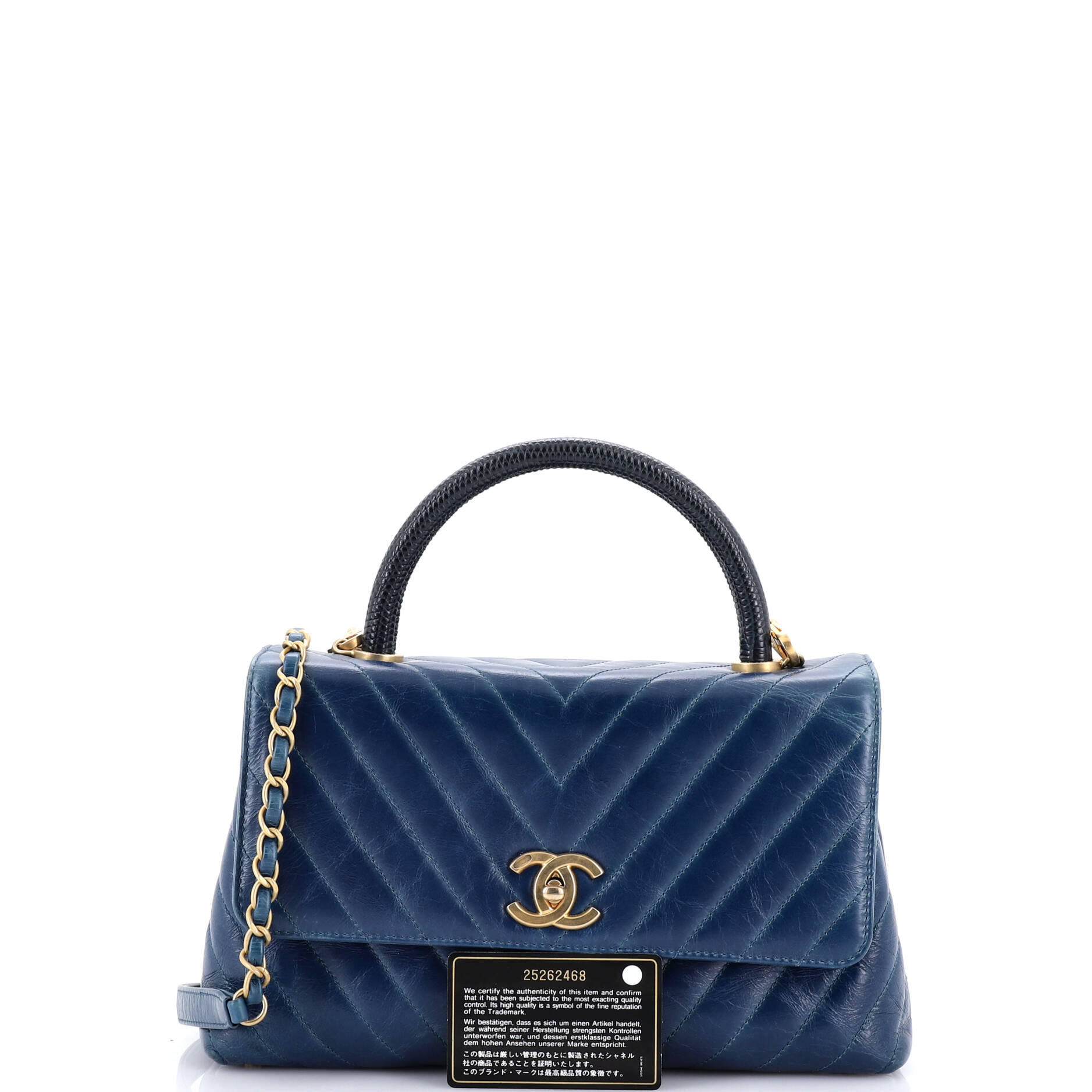 Coco Top Handle Bag Chevron Calfskin with Lizard Small