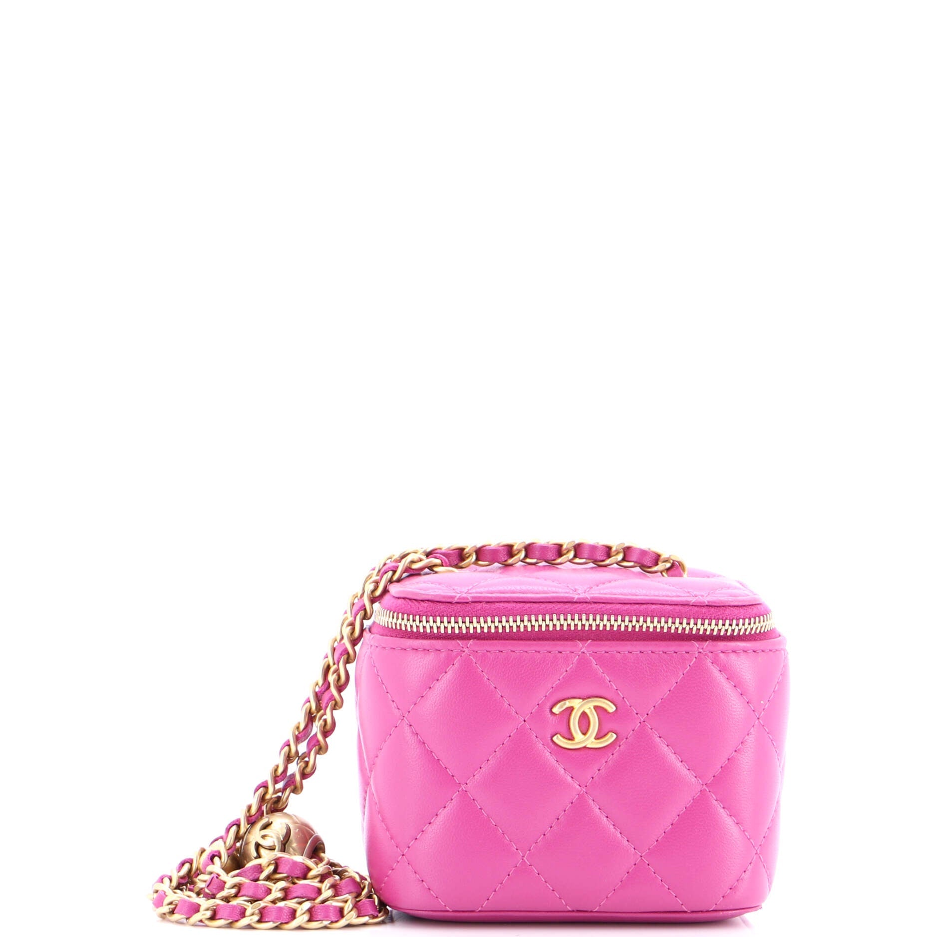 Pearl Crush Vanity Case with Chain Quilted Lambskin Mini