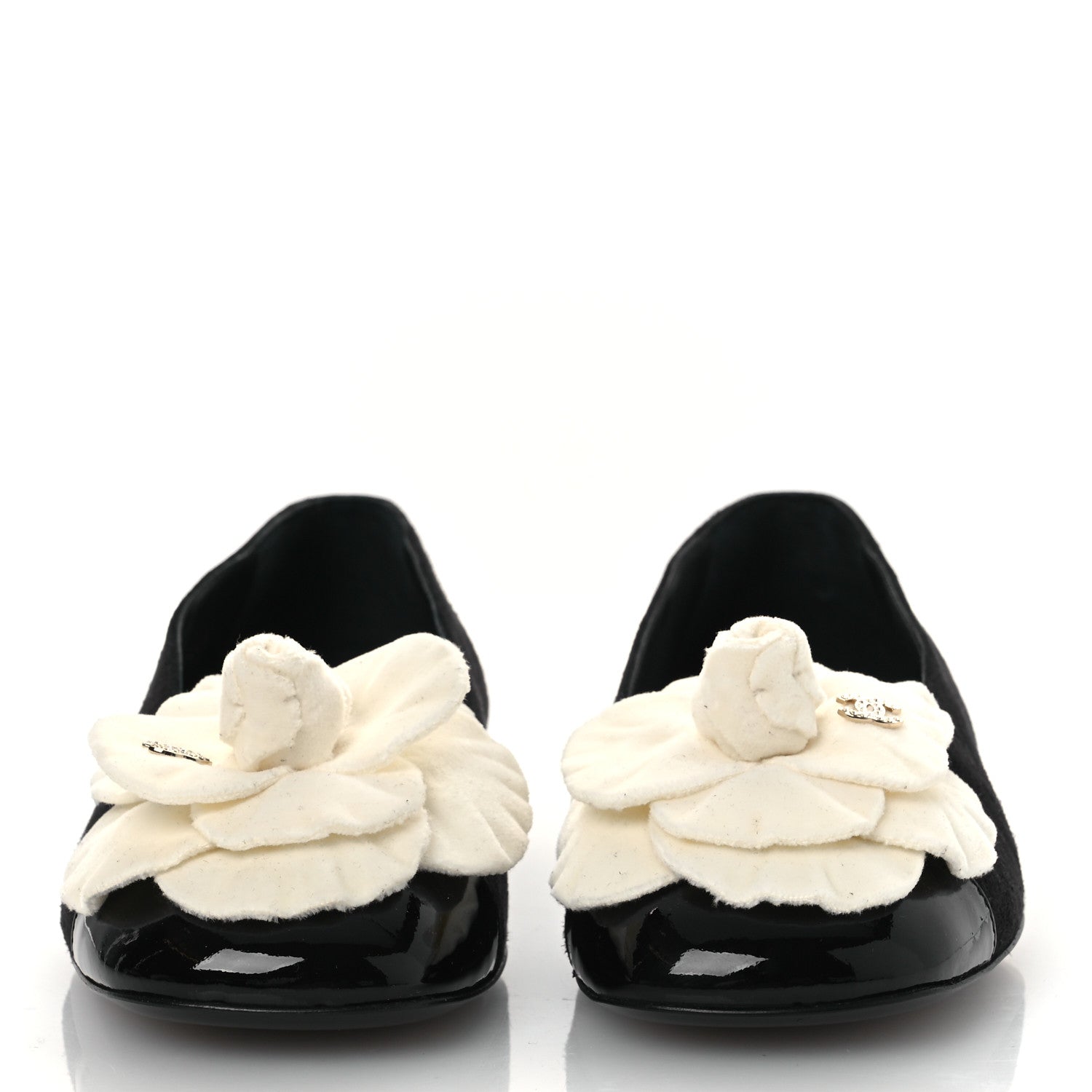 Suede Patent Cap Toe Camellia Ballerina Flats 36.5 Black White