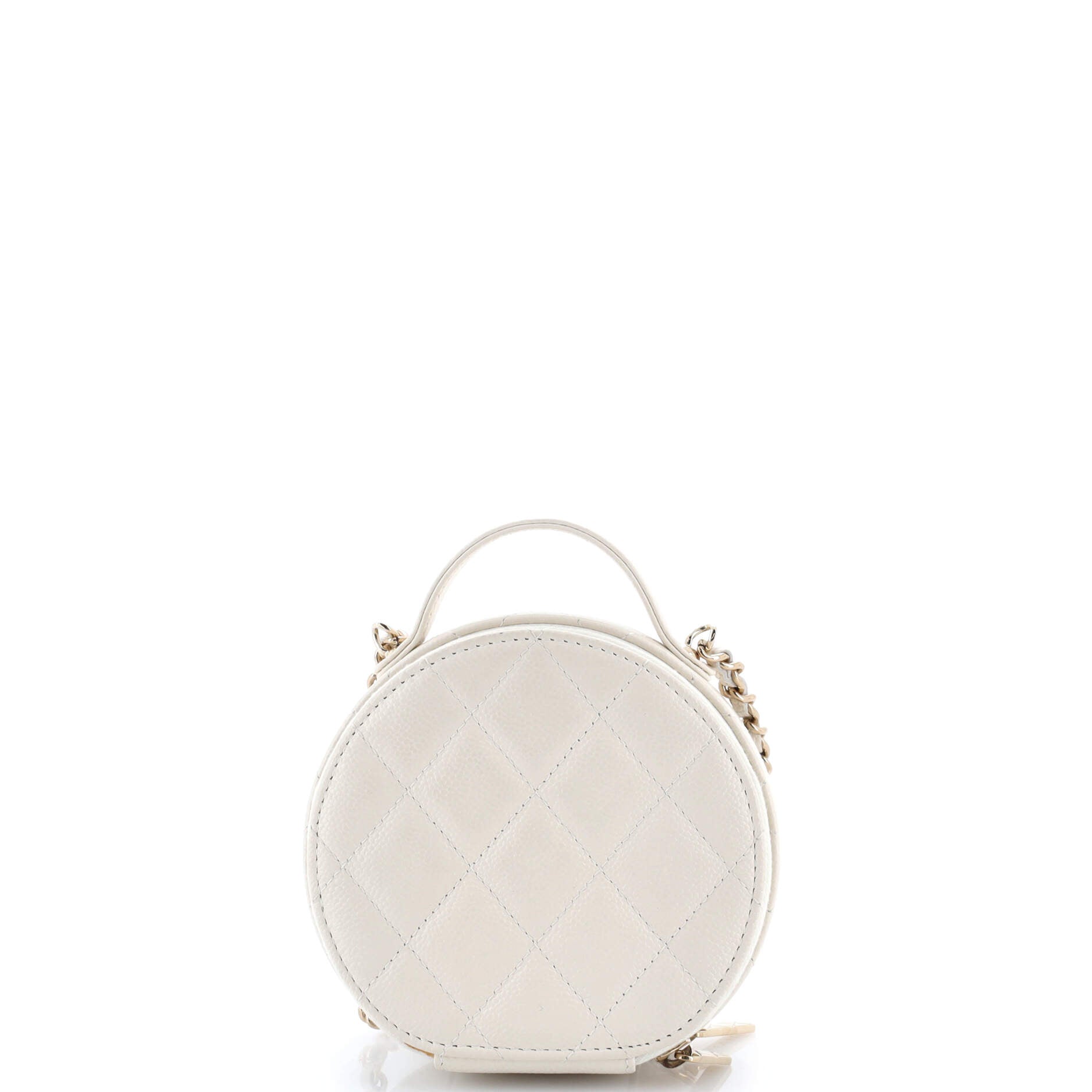 Handle with Care Round Vanity Case with Chain Quilted Caviar Small
