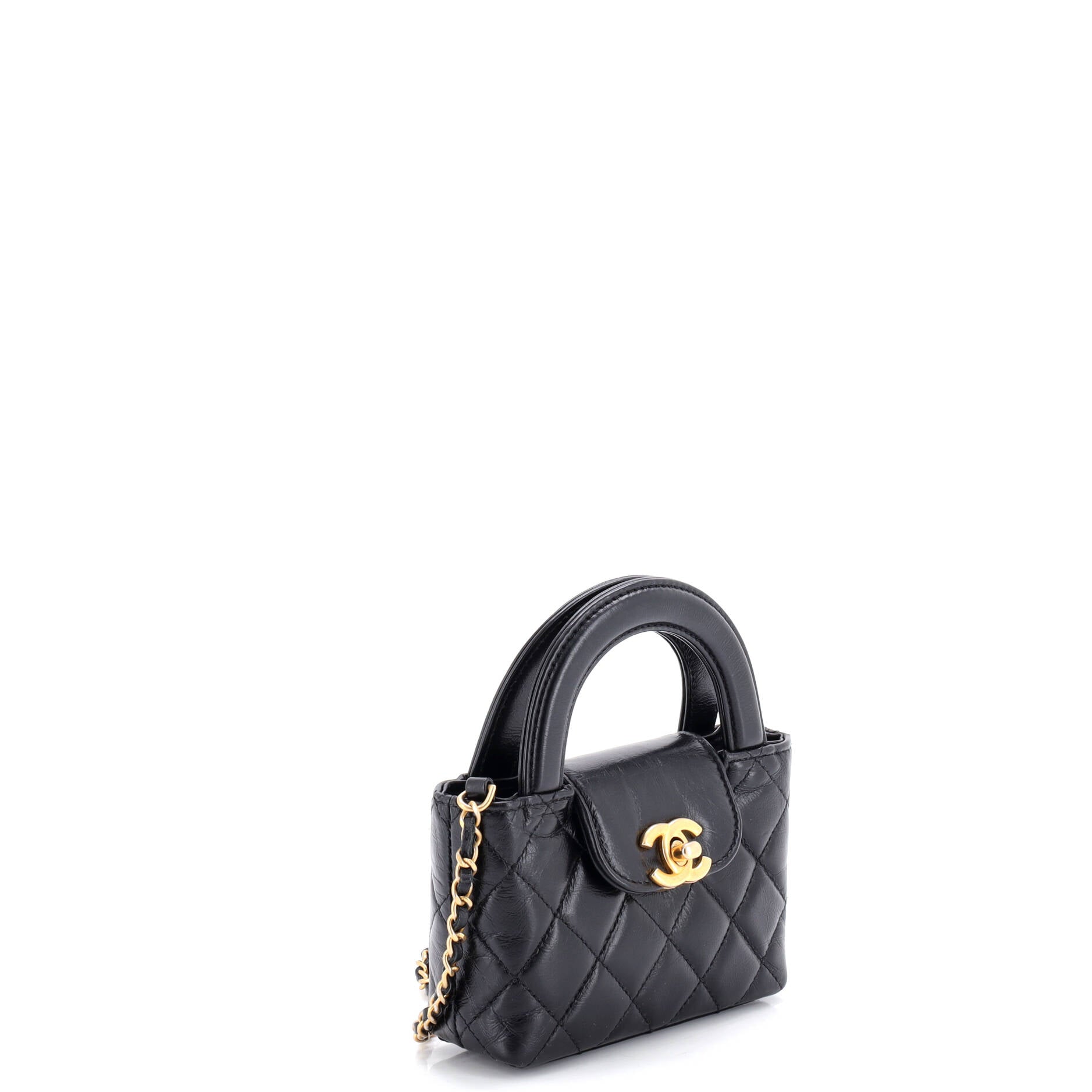 Kelly Top Handle Shopping Bag Quilted Shiny Aged Calfskin Nano
