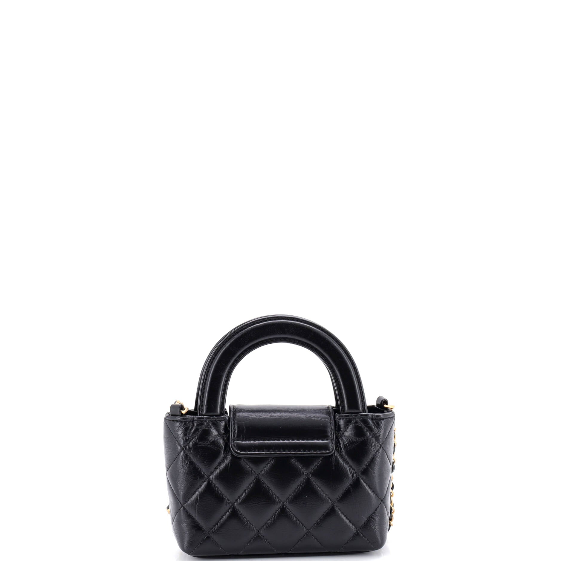 Kelly Top Handle Shopping Bag Quilted Shiny Aged Calfskin Nano