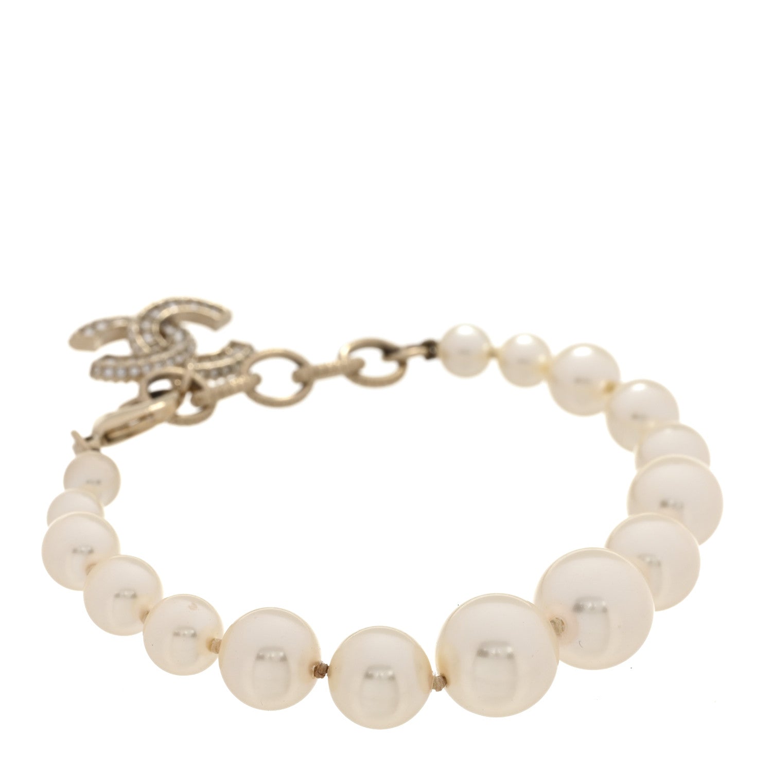 Graduated Pearl Crystal CC Bracelet Gold