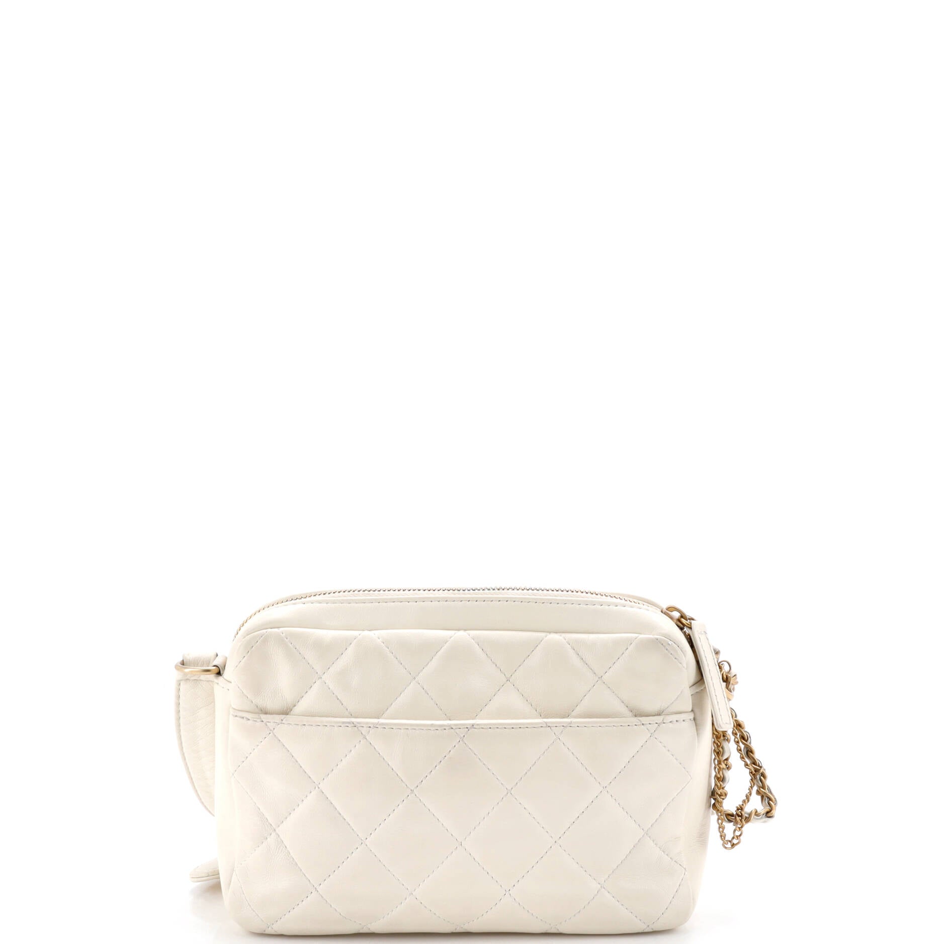 Logo Twin Pockets Chain Camera Case Quilted Calfskin Small
