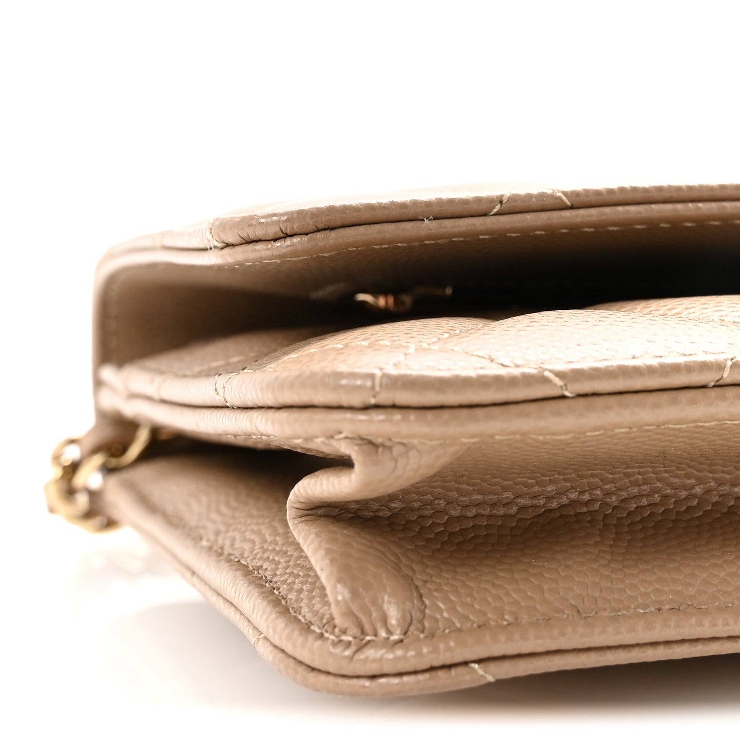 Caviar Quilted Wallet on Chain WOC Beige