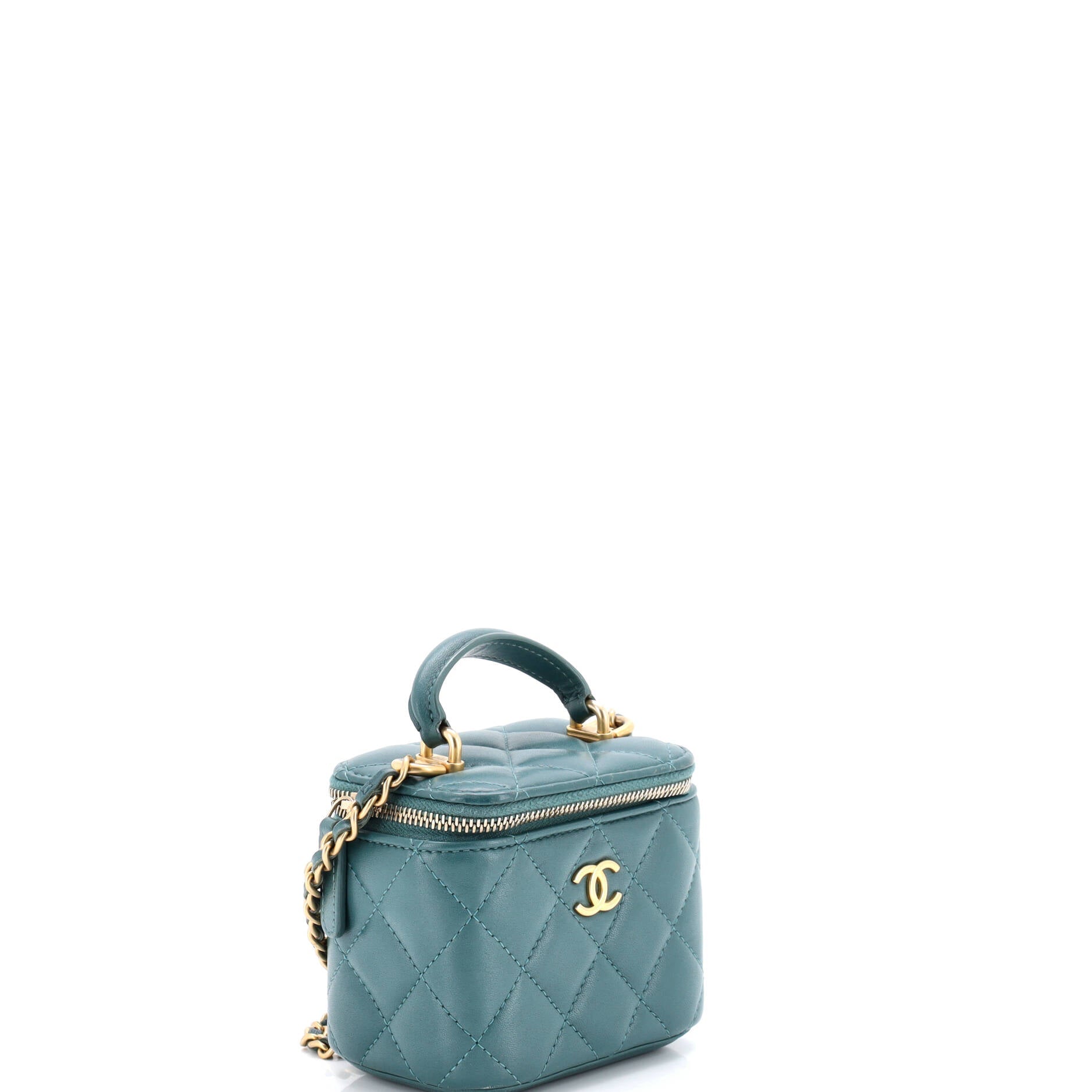 Classic Top Handle Vanity Case with Chain Quilted Lambskin Mini