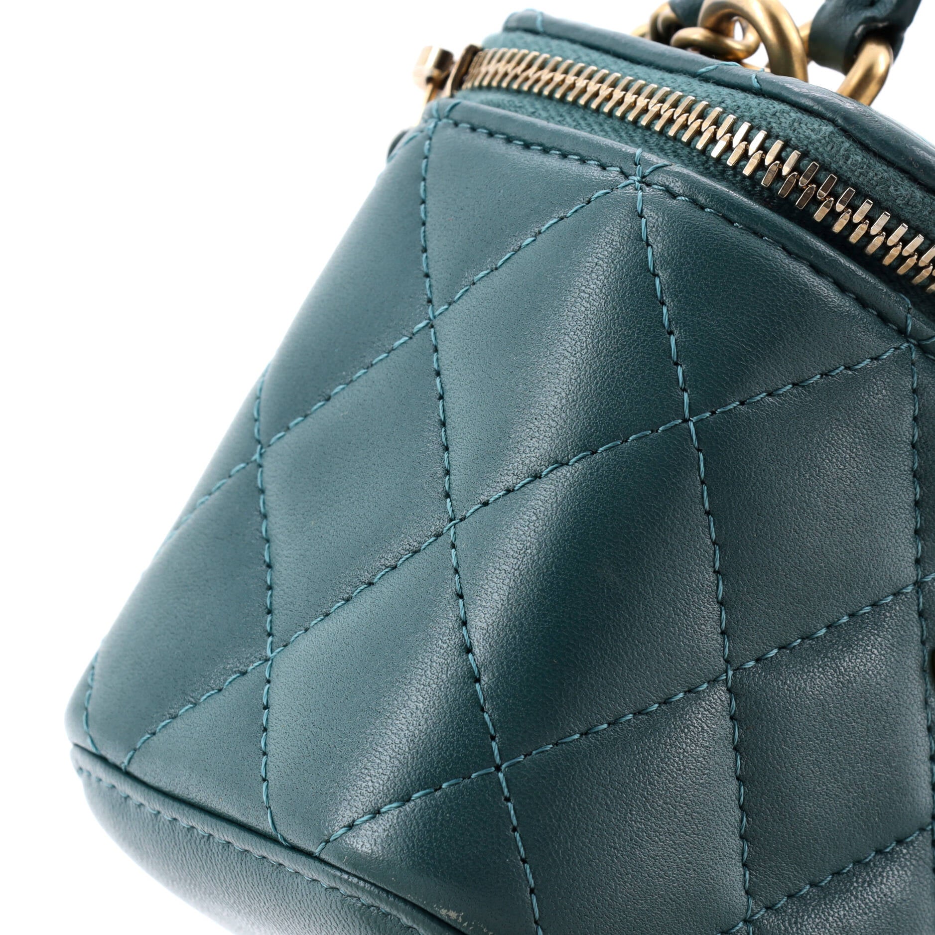 Classic Top Handle Vanity Case with Chain Quilted Lambskin Mini