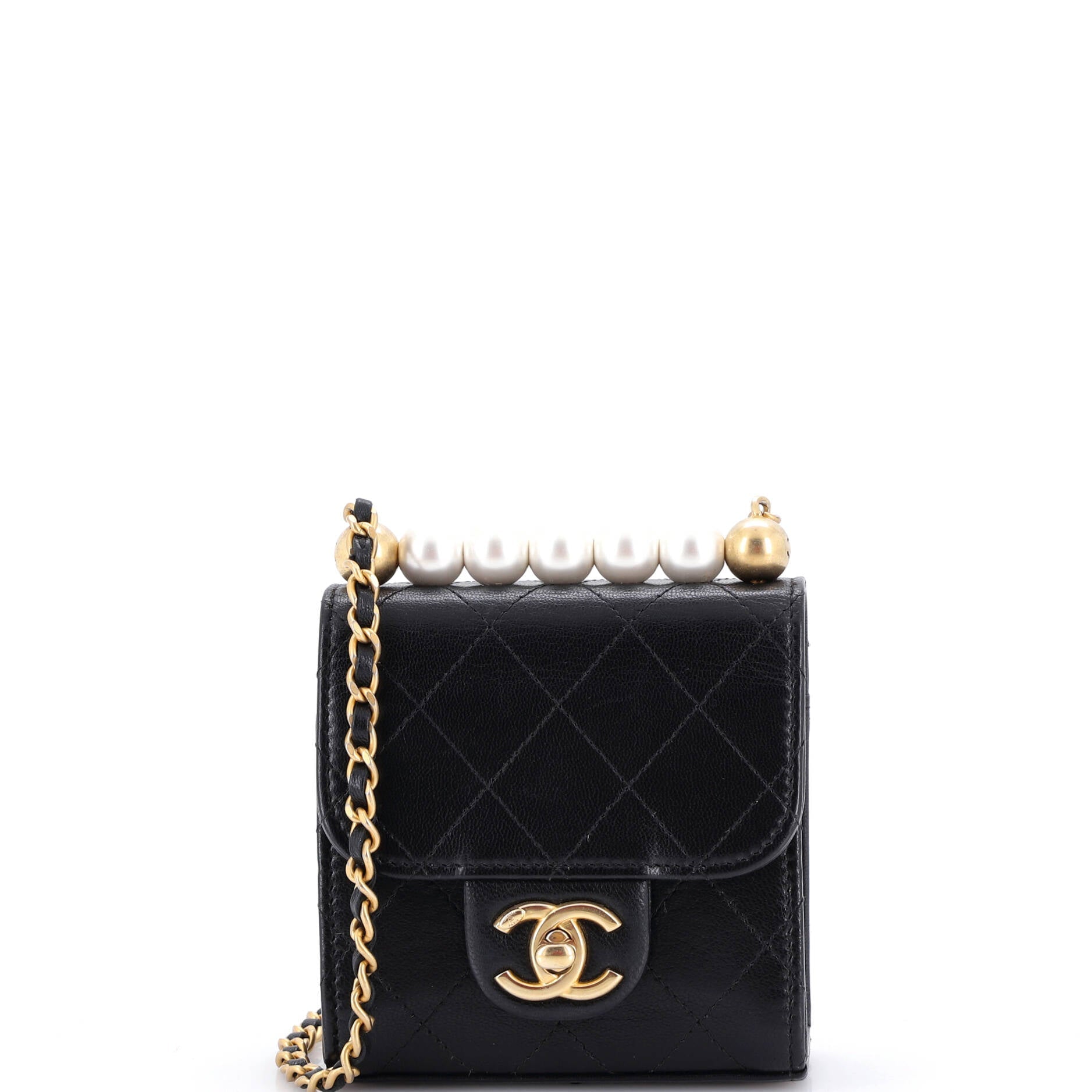 Chic Pearls Flap Clutch with Chain Quilted Goatskin Mini