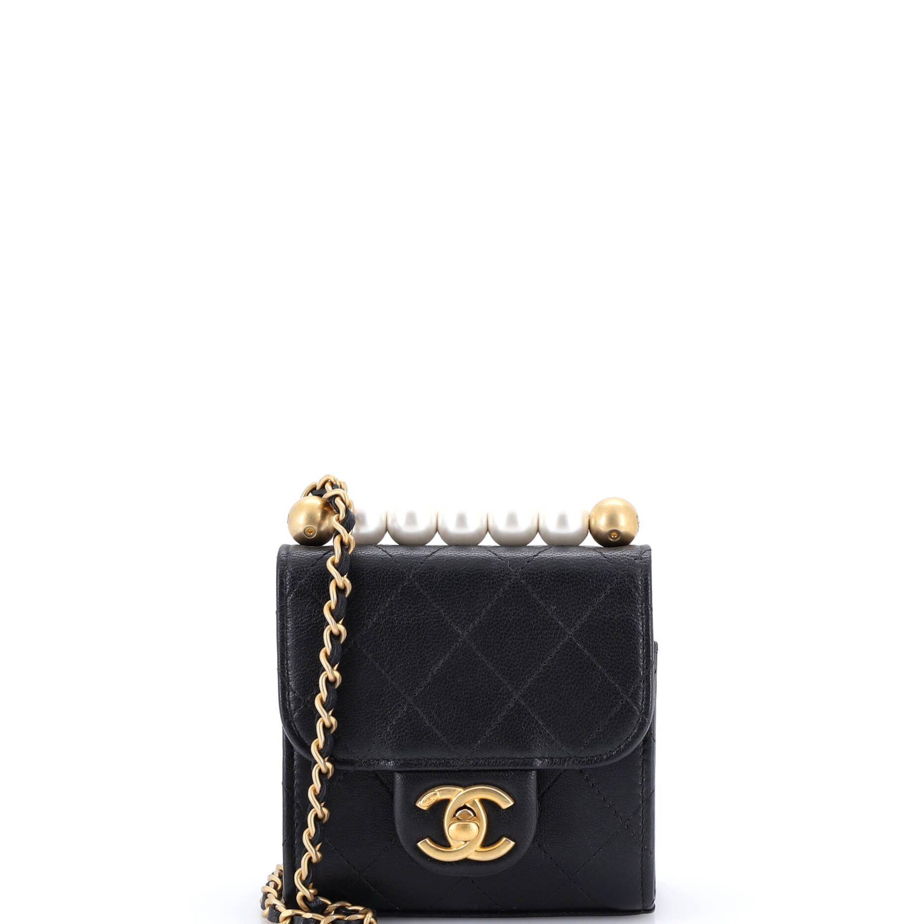 Chic Pearls Flap Clutch with Chain Quilted Goatskin Mini