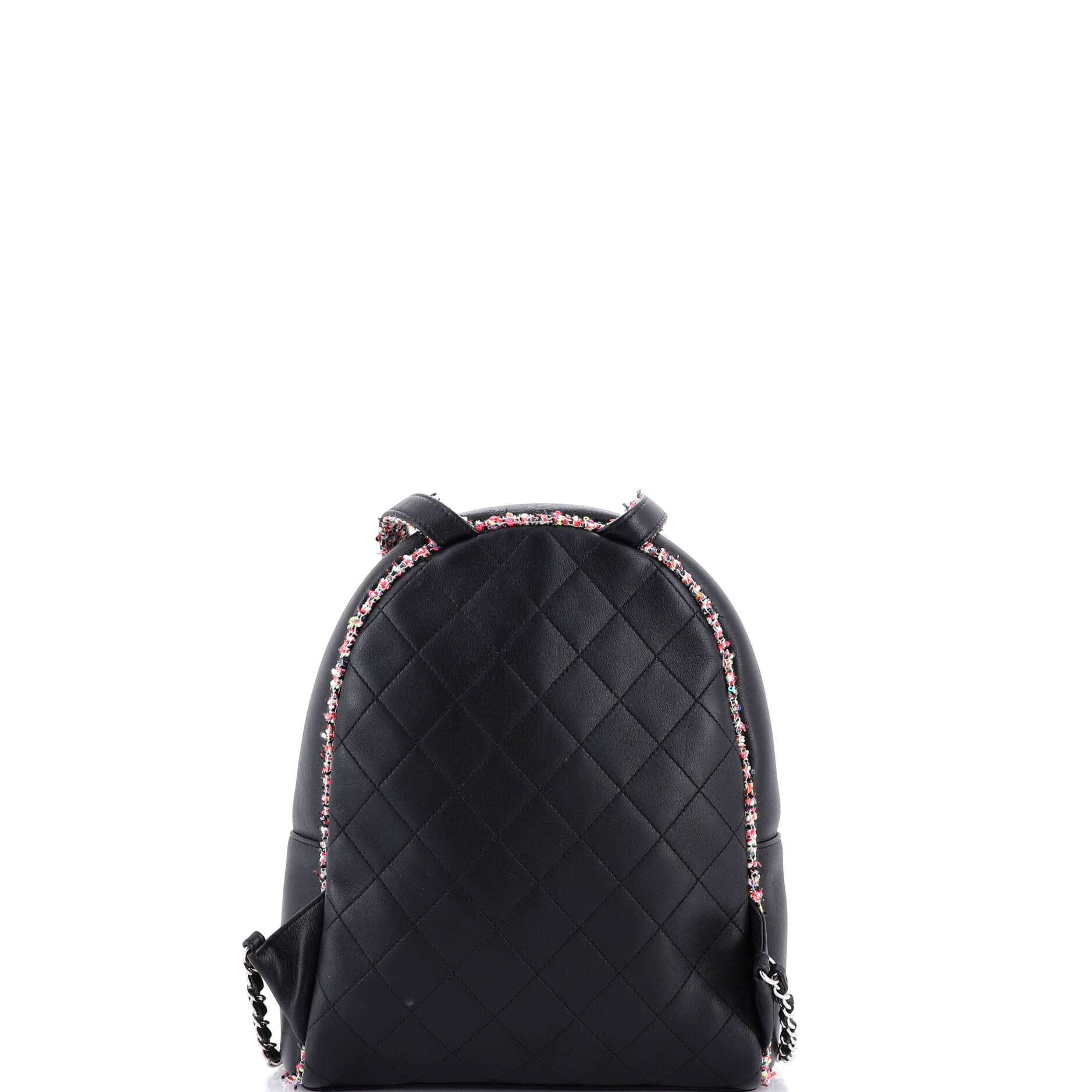 Elegant Trim Backpack Quilted Leather with Tweed Small