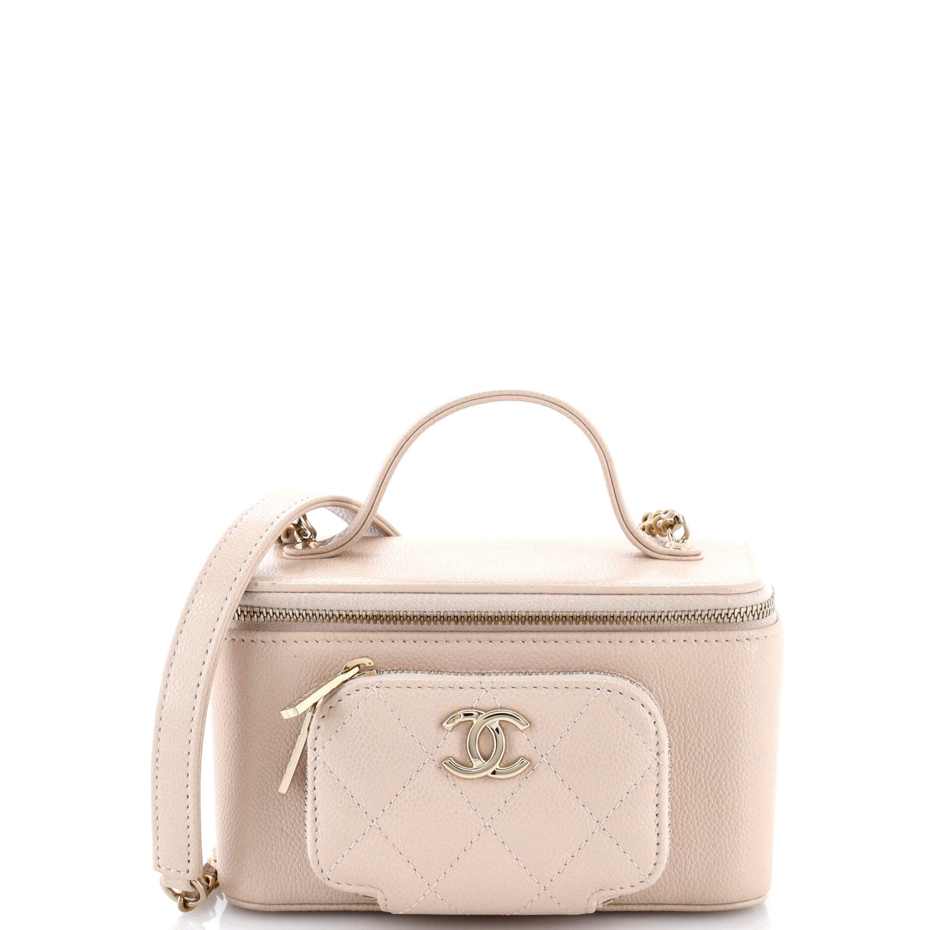 Business Affinity Top Handle Vanity Case with Chain Quilted Caviar Small