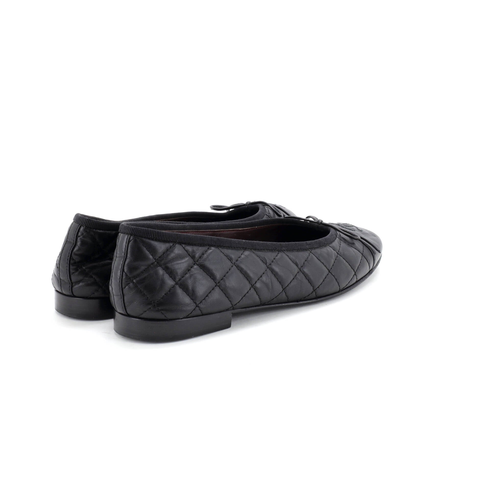 Women's CC Cap Toe Bow Ballerina Flats Quilted Leather