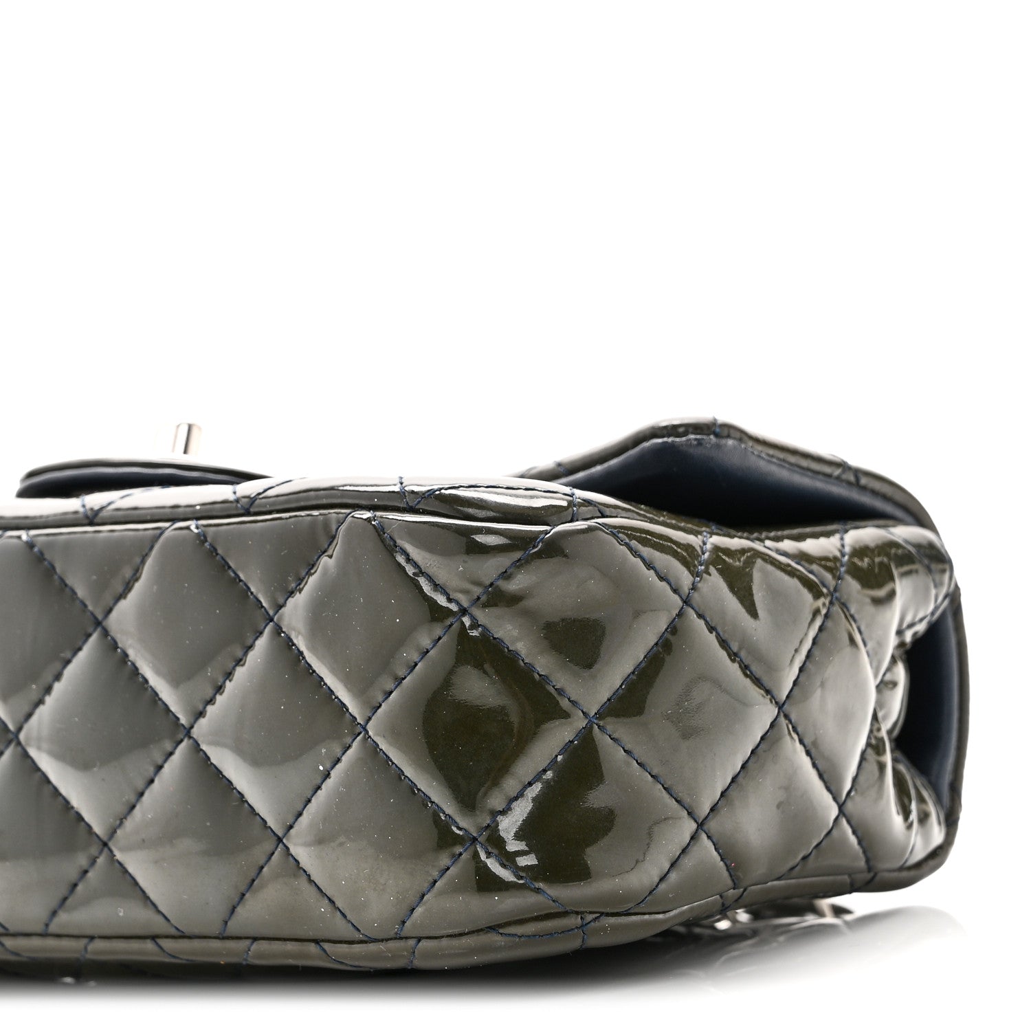 Patent Calfskin Quilted Mini Rectangular Flap Navy Blue