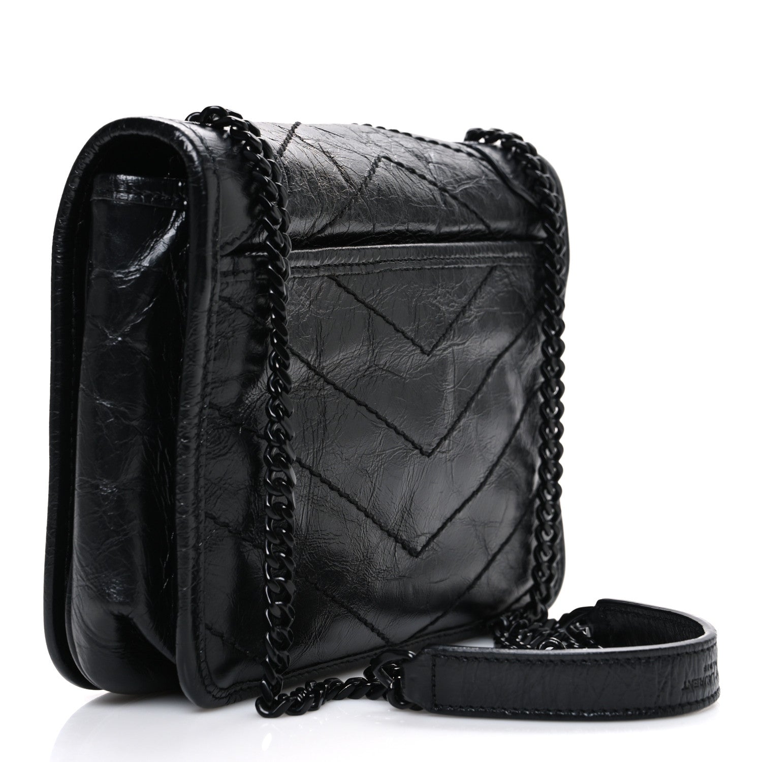 Crinkled Calfskin Matelasse Monogram Niki Chain Wallet Black