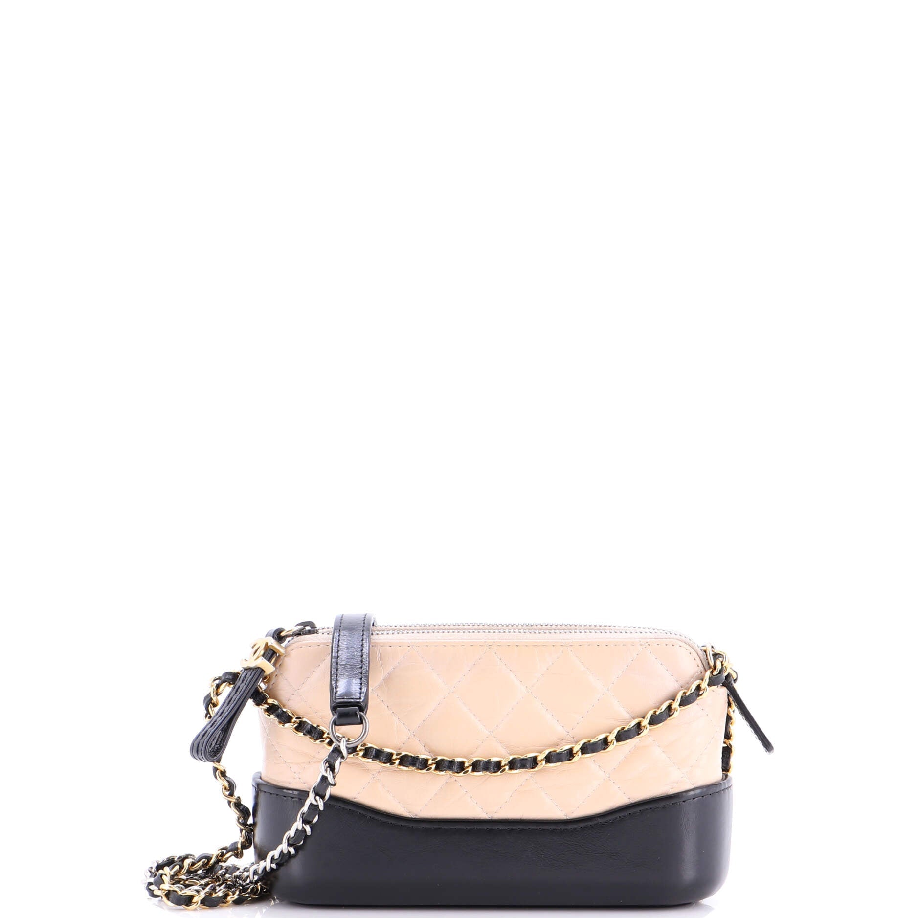 Gabrielle Double Zip Clutch with Chain Quilted Aged Calfskin