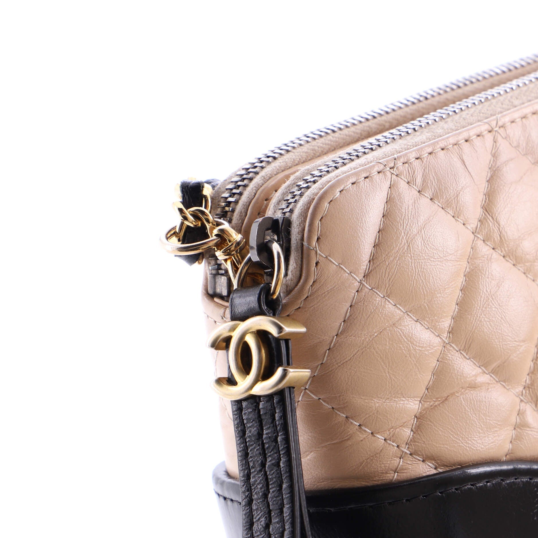 Gabrielle Double Zip Clutch with Chain Quilted Aged Calfskin