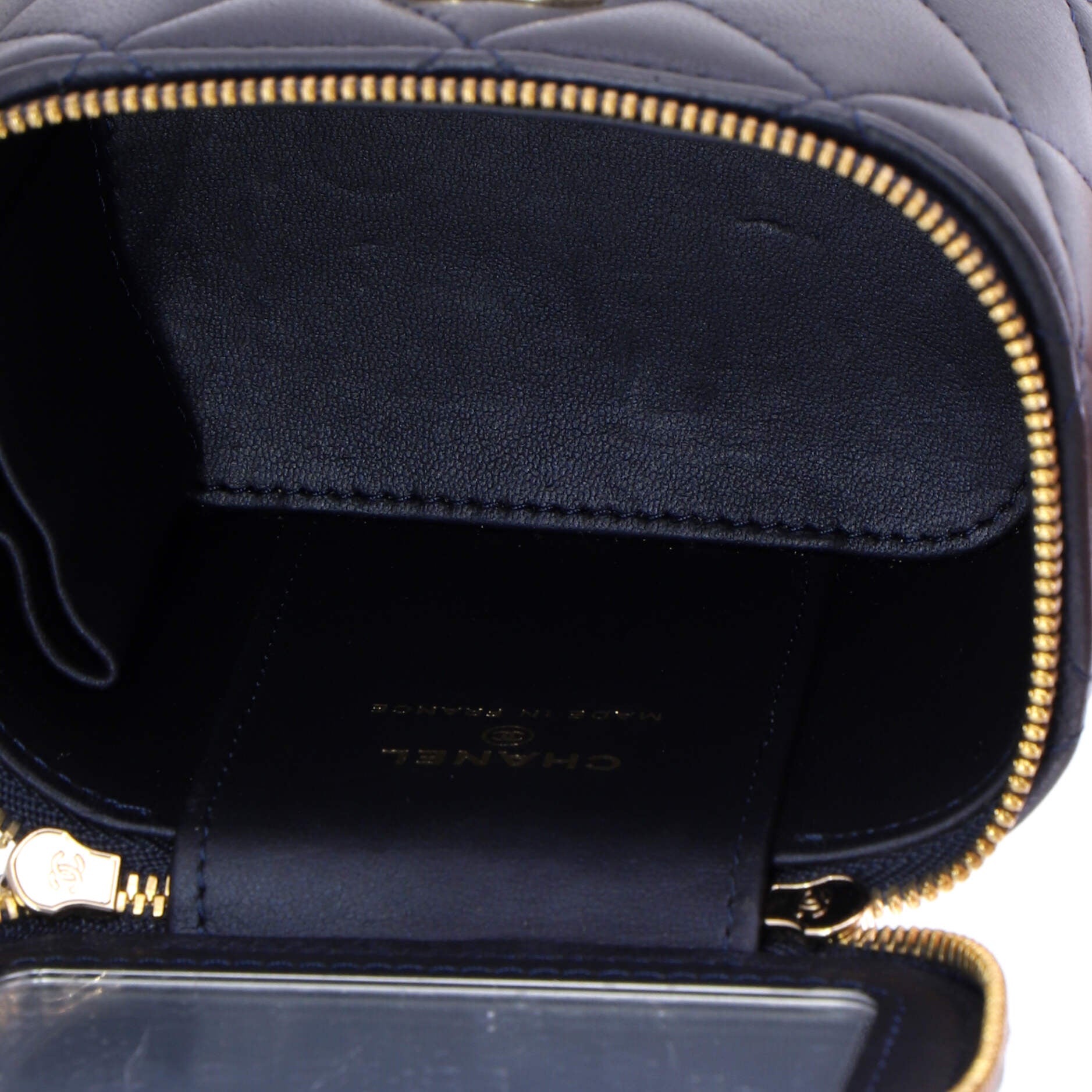 Classic Top Handle Vanity Case with Chain Quilted Lambskin Mini