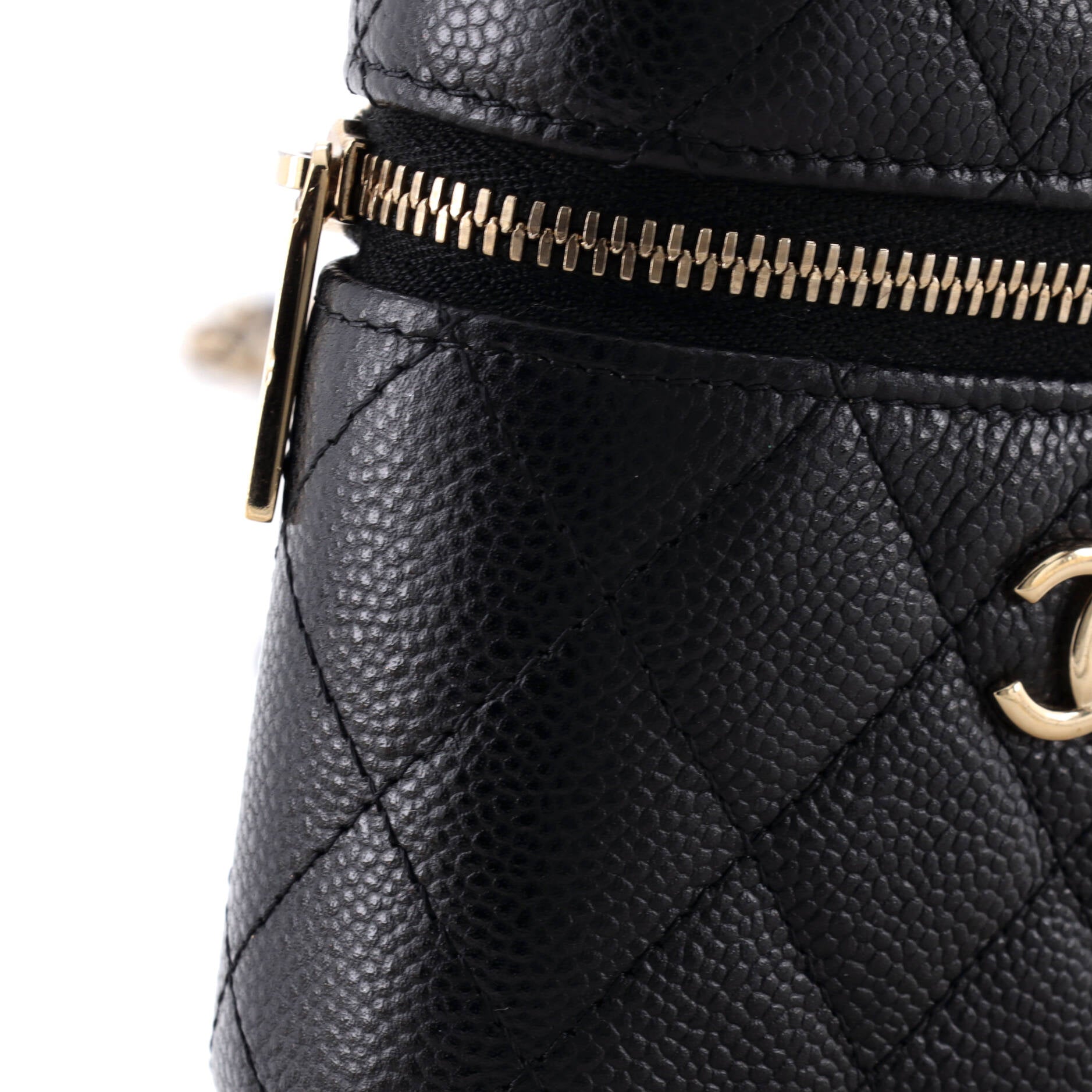 Handle with Care Vanity Case with Chain Quilted Caviar