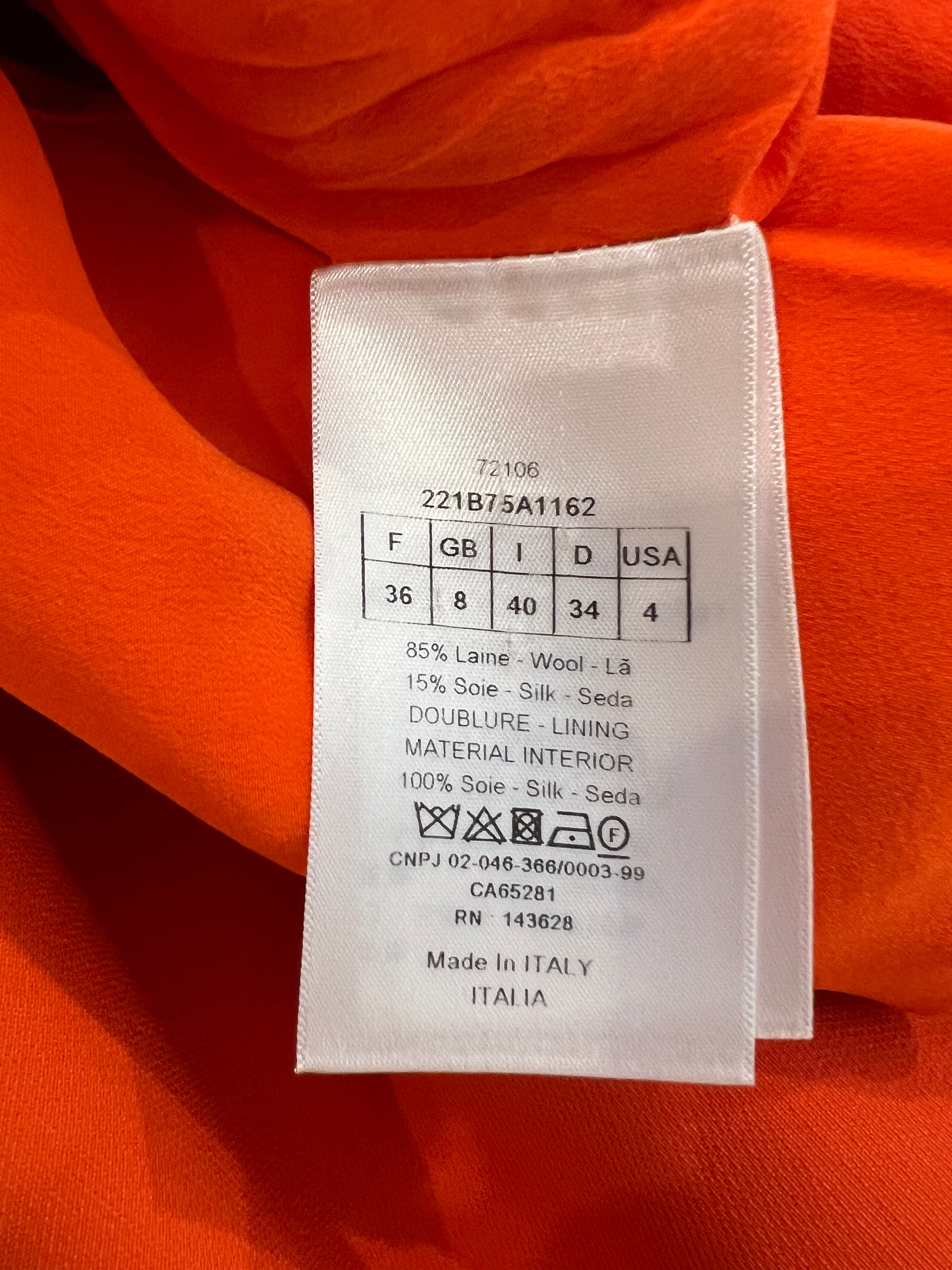 Christian Dior Spring 2022 Runway Orange Wool Mini Skirt and Cropped Jacket Set with Pocket Details Size FR 36/38 (UK 8/10)