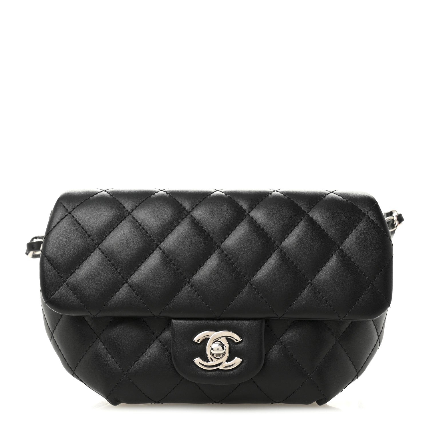 Calfskin Quilted CC Uniform Flap Belt Bag Black