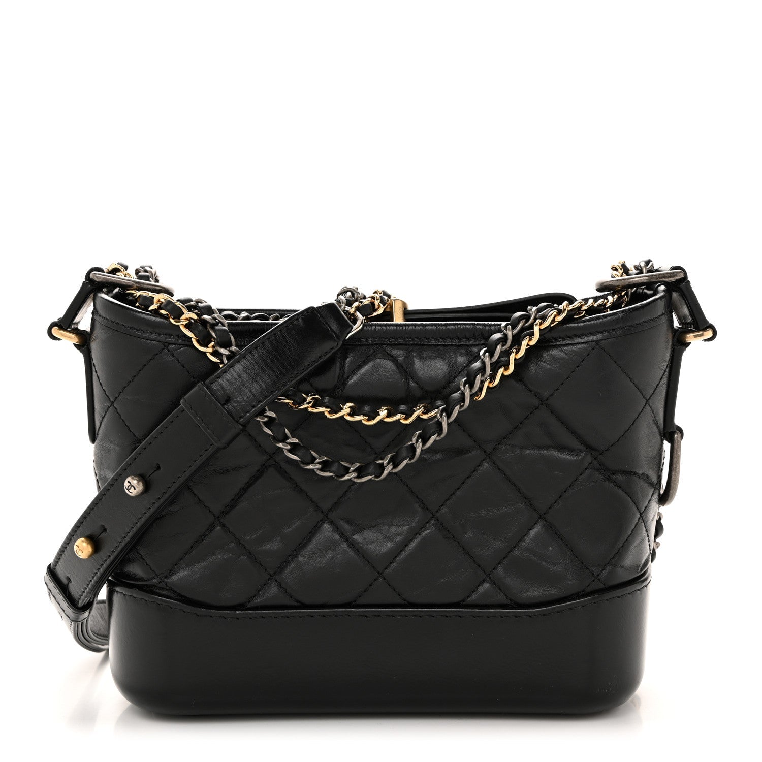 Aged Calfskin Quilted Small Gabrielle Hobo Black