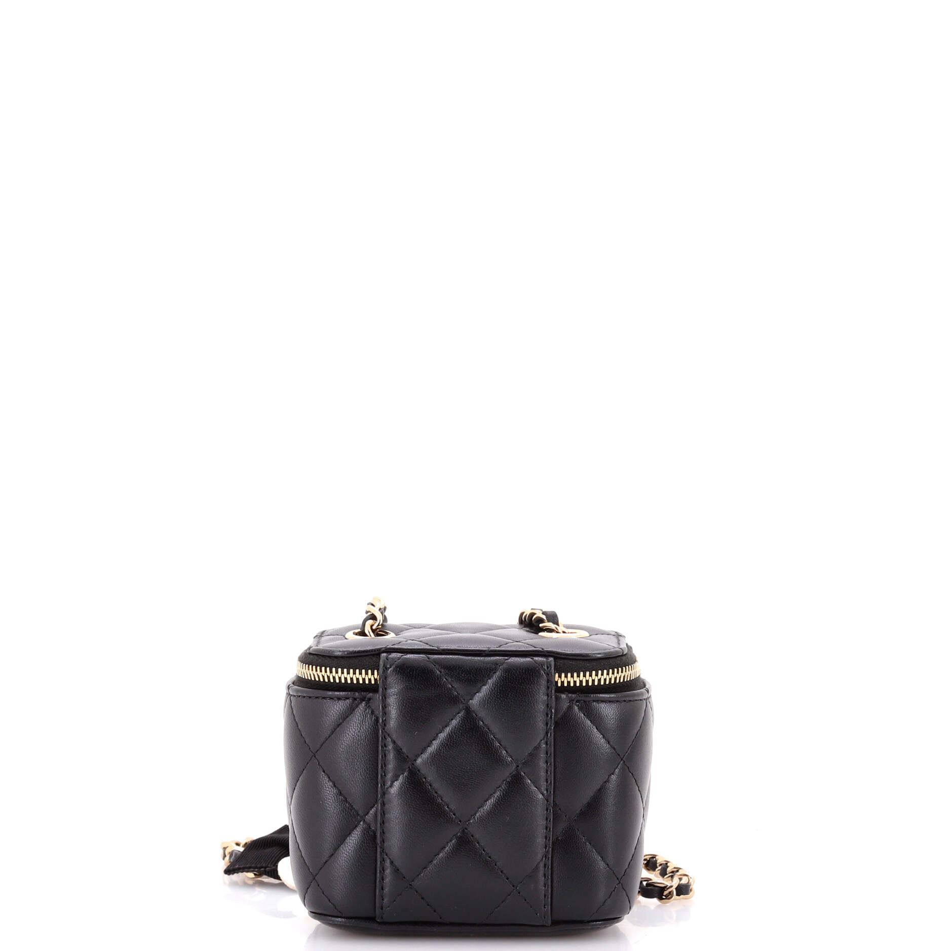 Camellia Bow Vanity Case with Chain Quilted Lambskin Mini