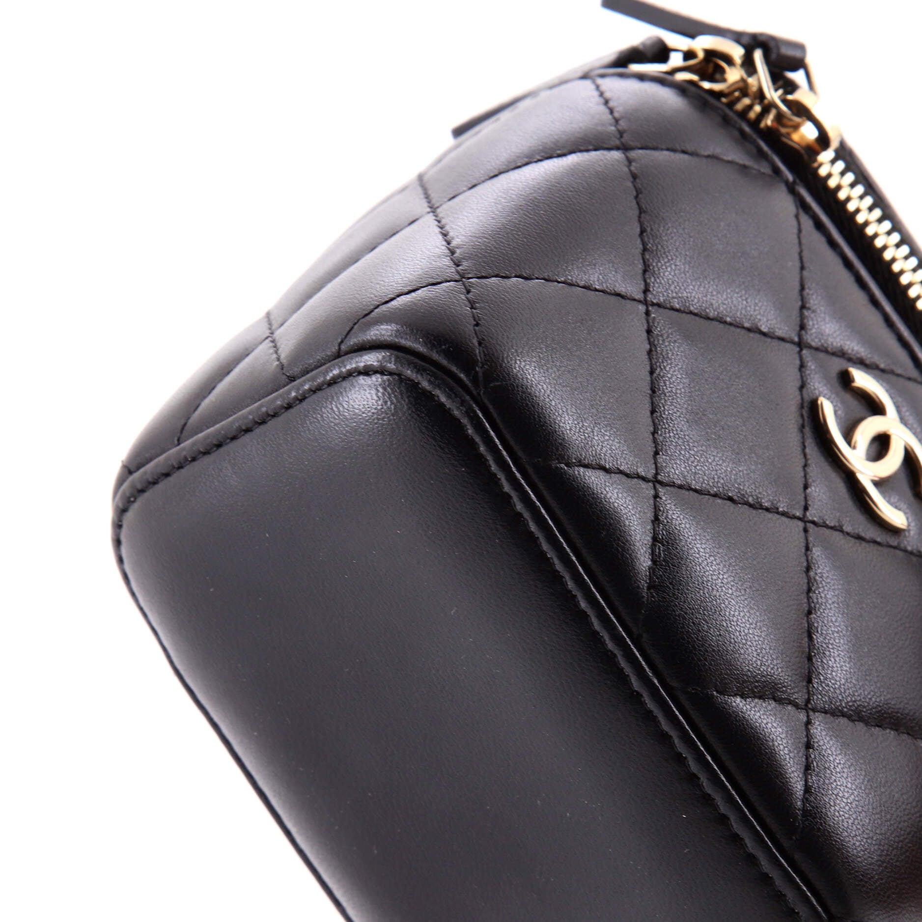 Camellia Bow Vanity Case with Chain Quilted Lambskin Mini