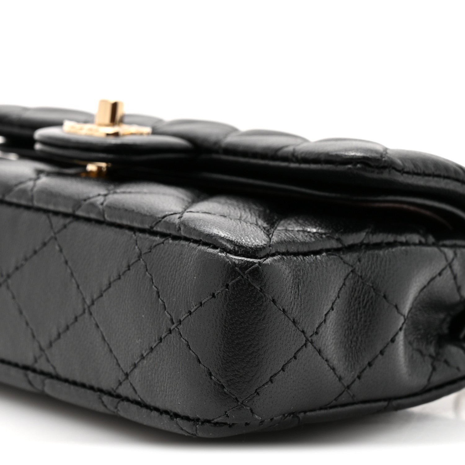 Lambskin Quilted Mini Flap Bag Charm With Hook Black