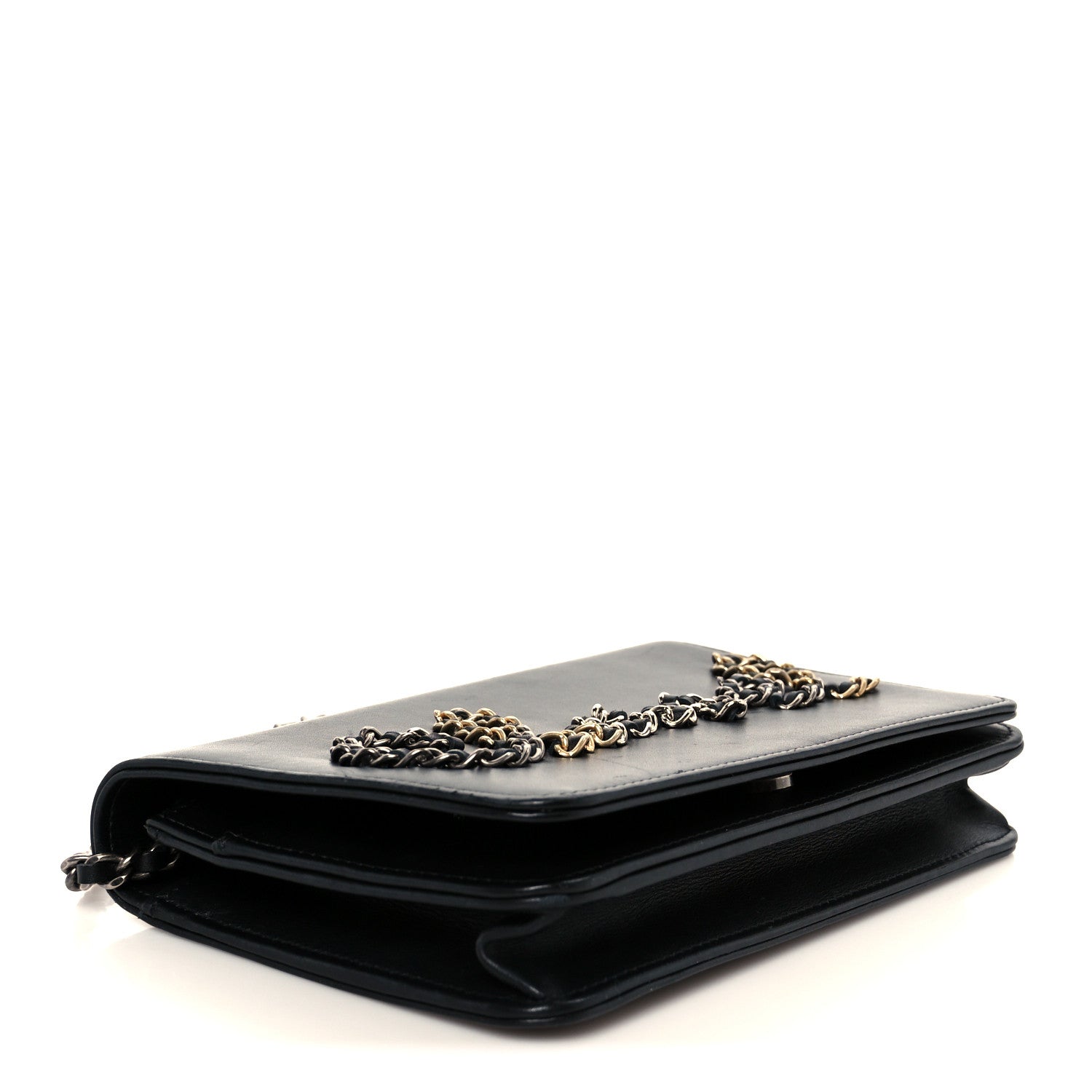 Calfskin Chain 20s Signe Wallet on Chain WOC Black