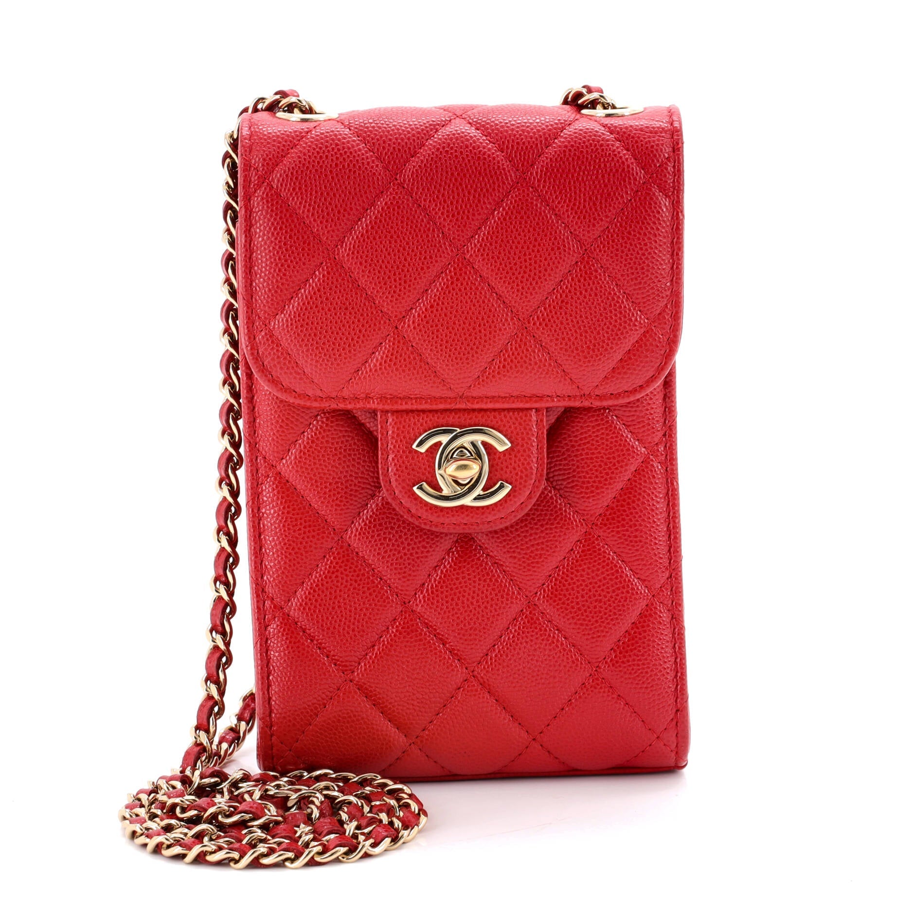 CC Flap Phone Holder Crossbody Bag Quilted Caviar